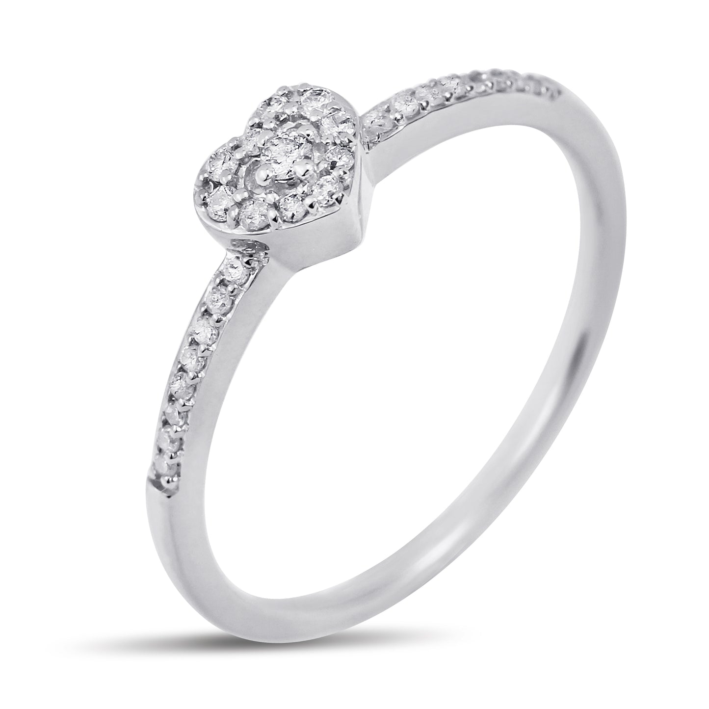 1/8 Carat Natural Diamond Halo Heart Ring for Women in 14k White and Yellow Gold By Belantina