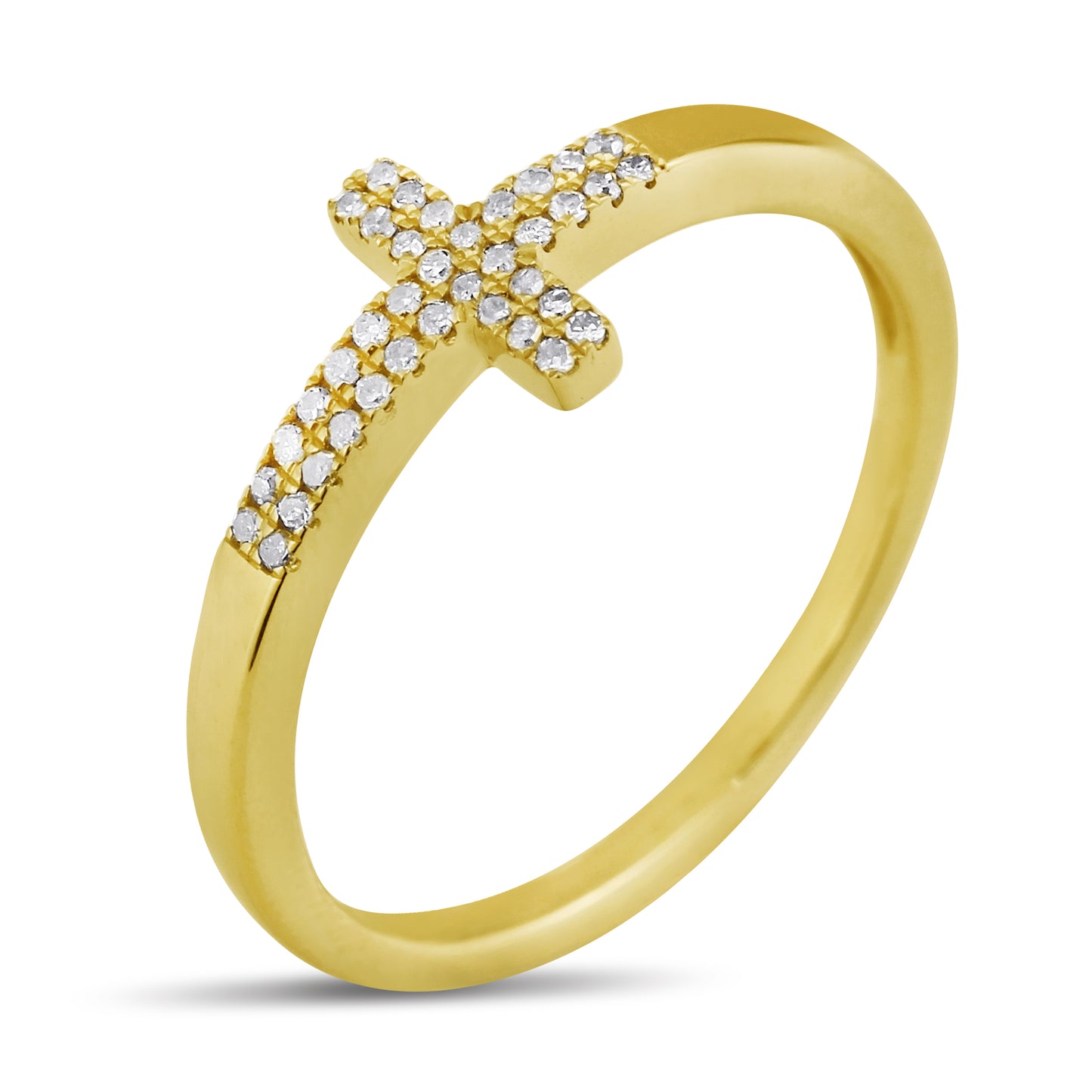 Belantina Diamond Cross Ring In 14k White or Yellow Gold