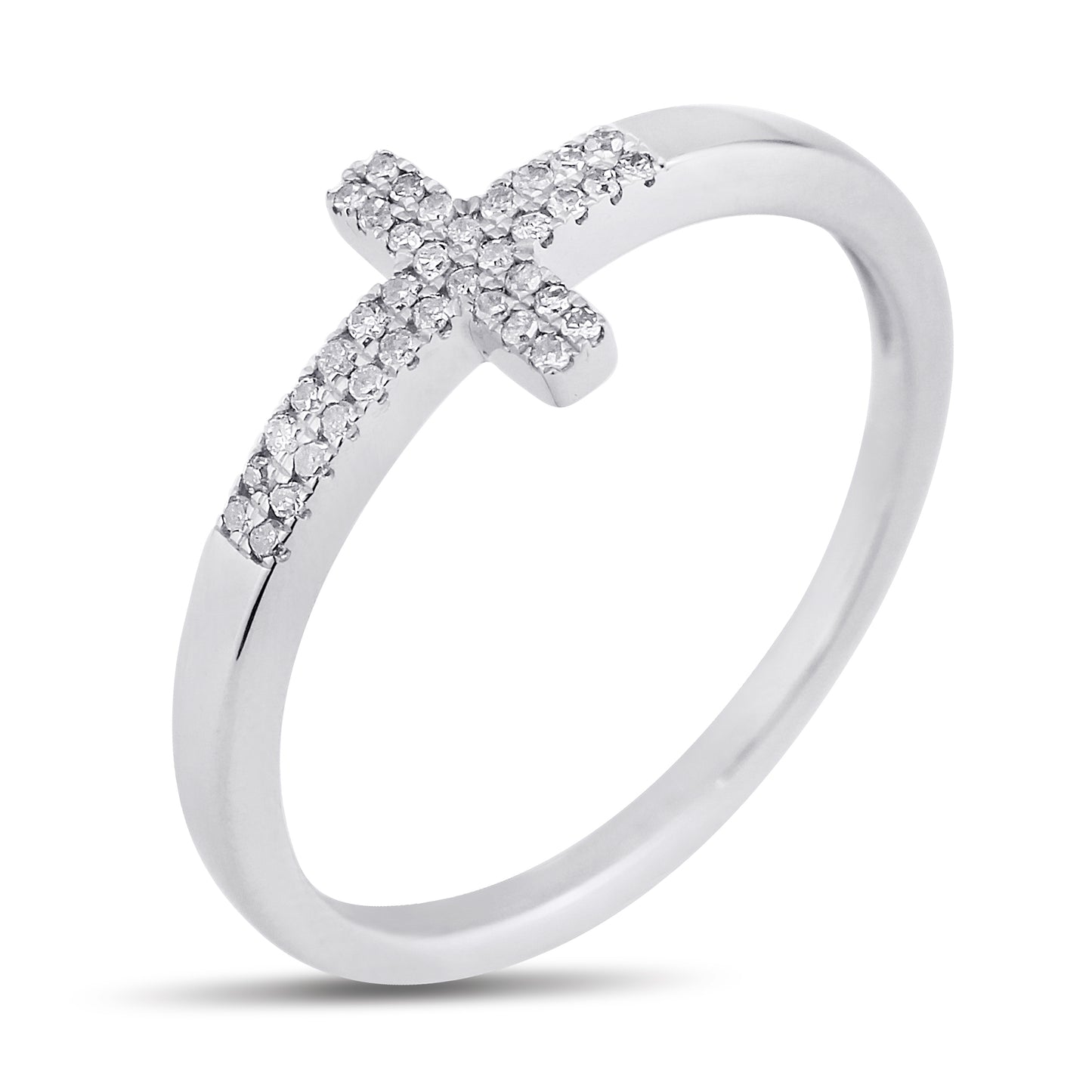 Belantina Diamond Cross Ring In 14k White or Yellow Gold