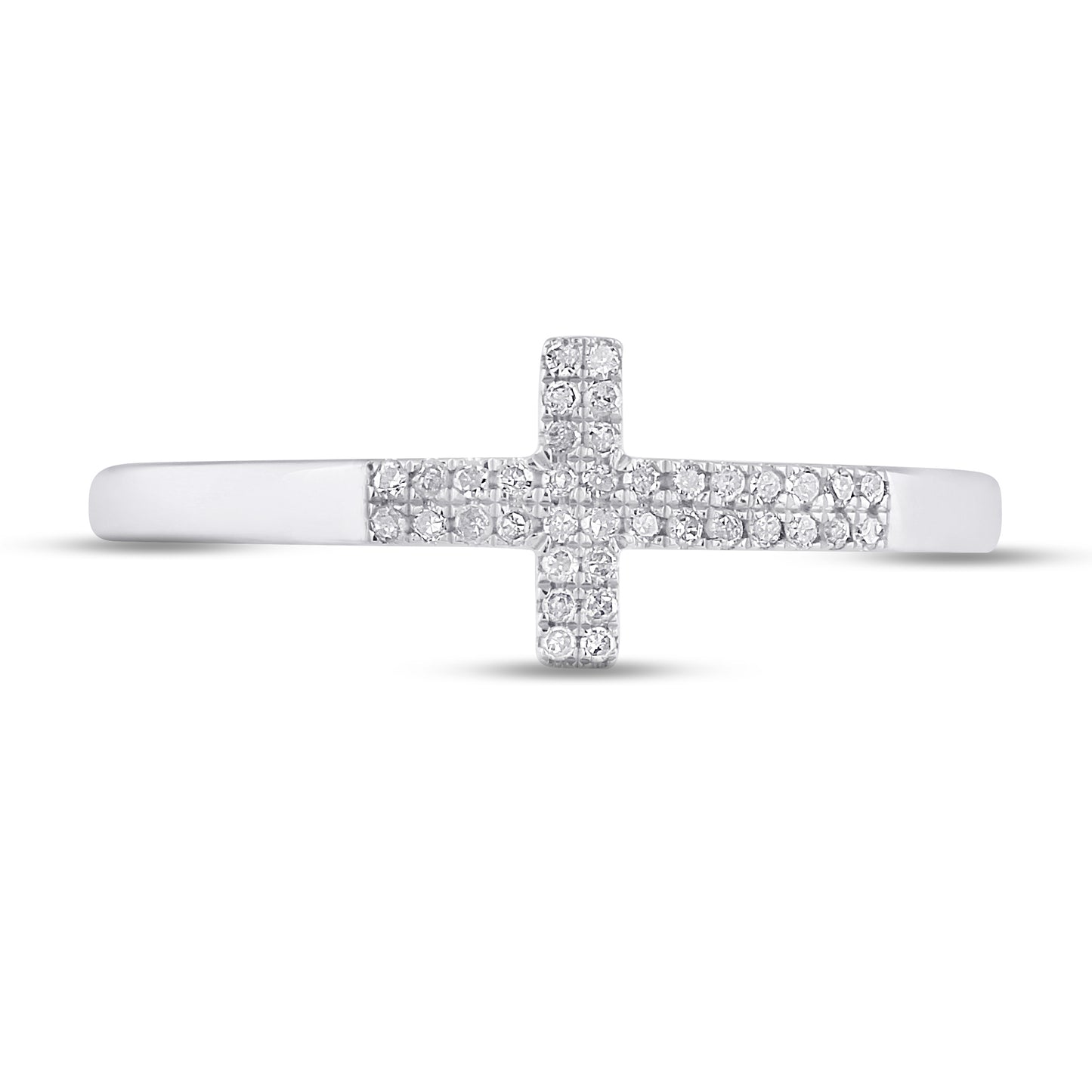 Belantina Diamond Cross Ring In 14k White or Yellow Gold
