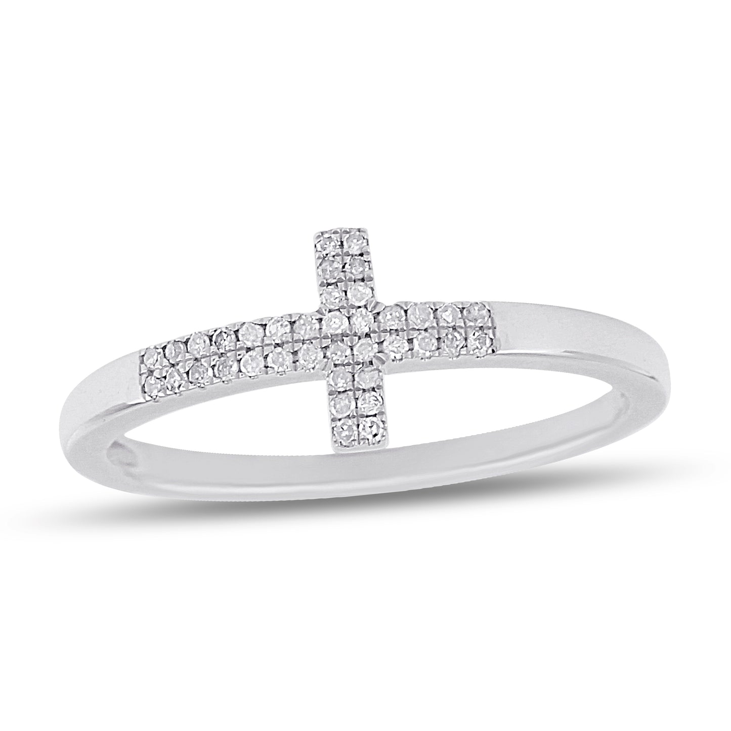 Belantina Diamond Cross Ring In 14k White or Yellow Gold
