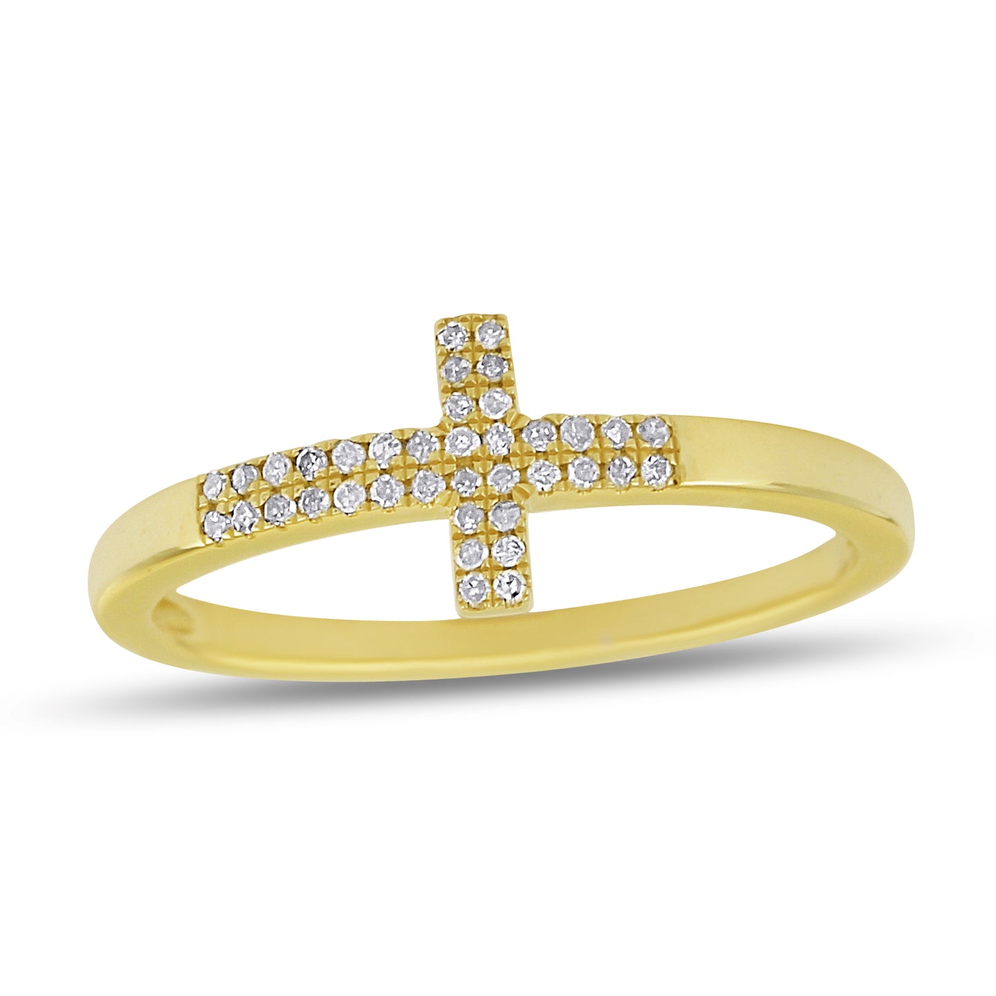 Belantina Diamond Cross Ring In 14k White or Yellow Gold