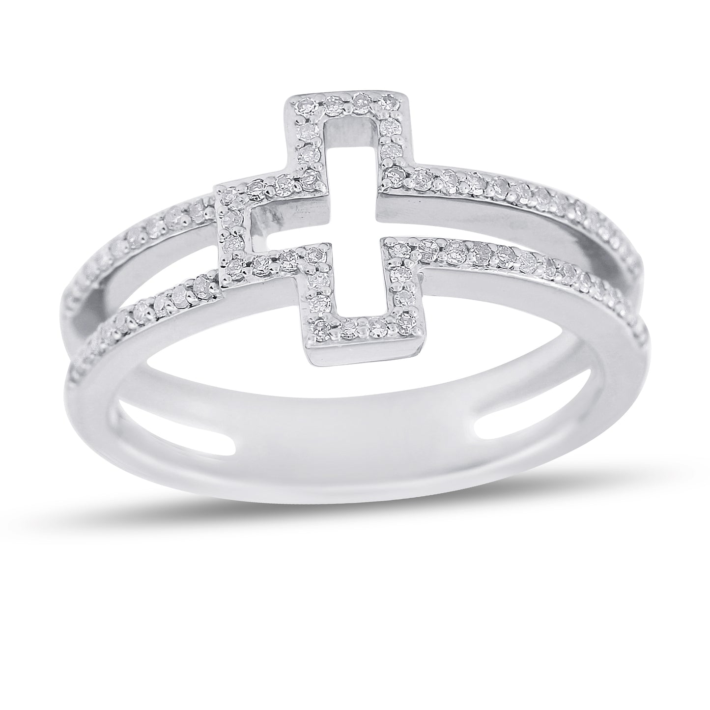 Belantina 1/5 Carat Natural Diamond Sideways Cross Ring 14k Gold