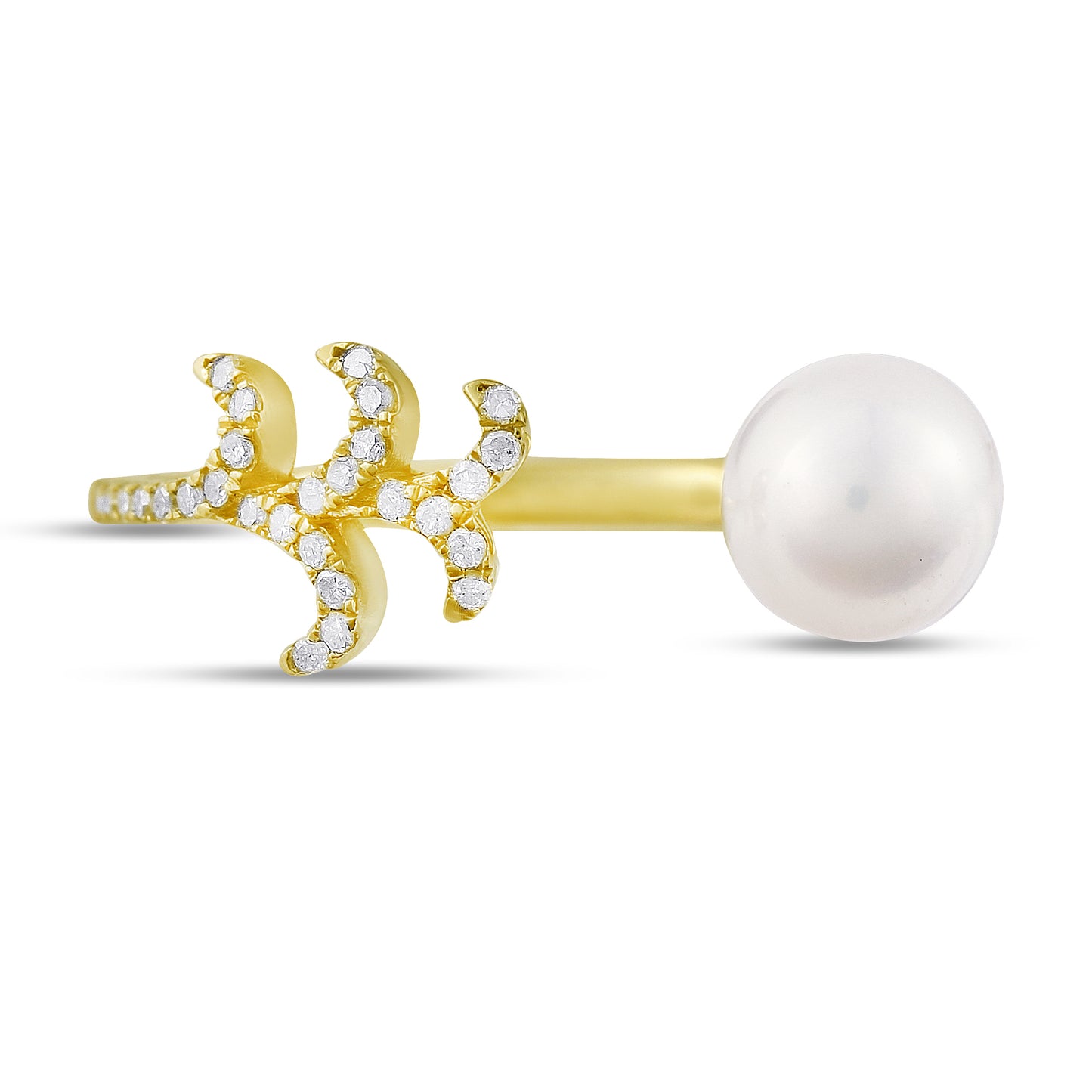 Belantina 1/10 Carat Diamond and Freshwater Pearl Open Leaf Ring In 14K Gold