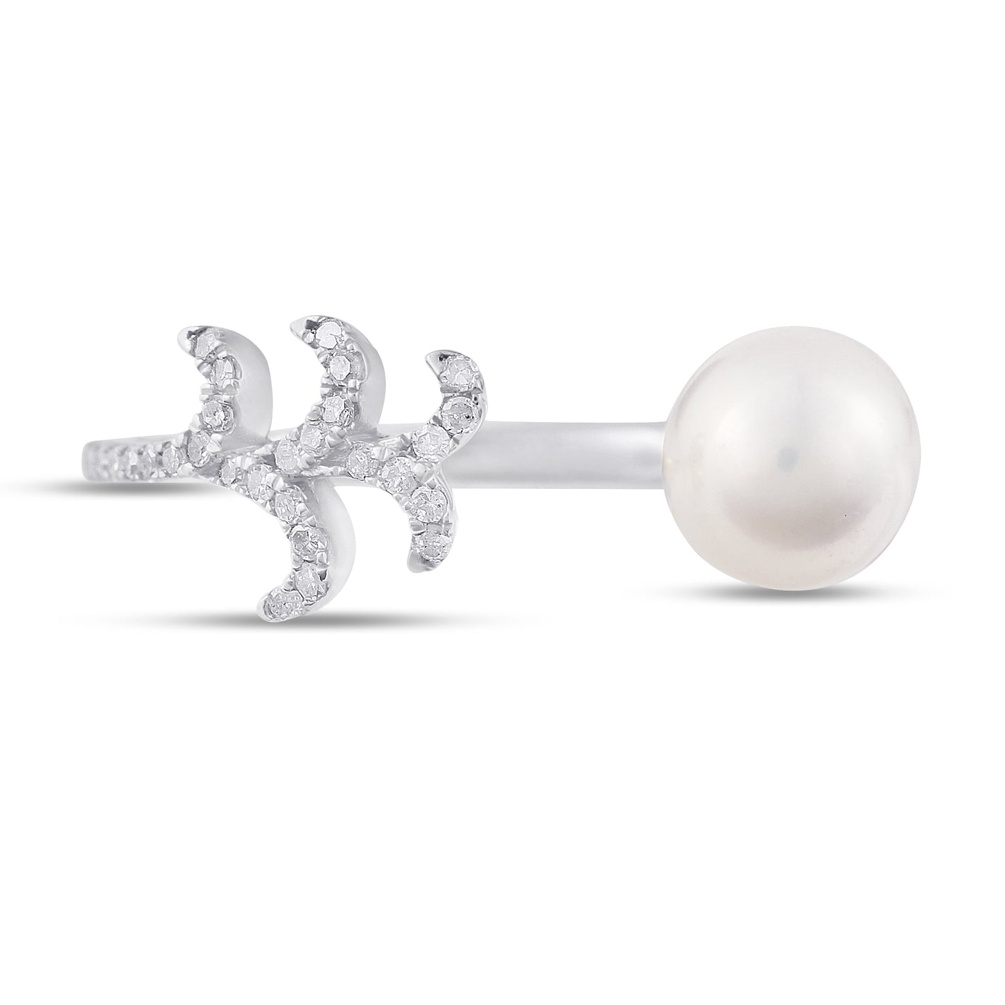 Belantina 1/10 Carat Diamond and Freshwater Pearl Open Leaf Ring In 14K Gold