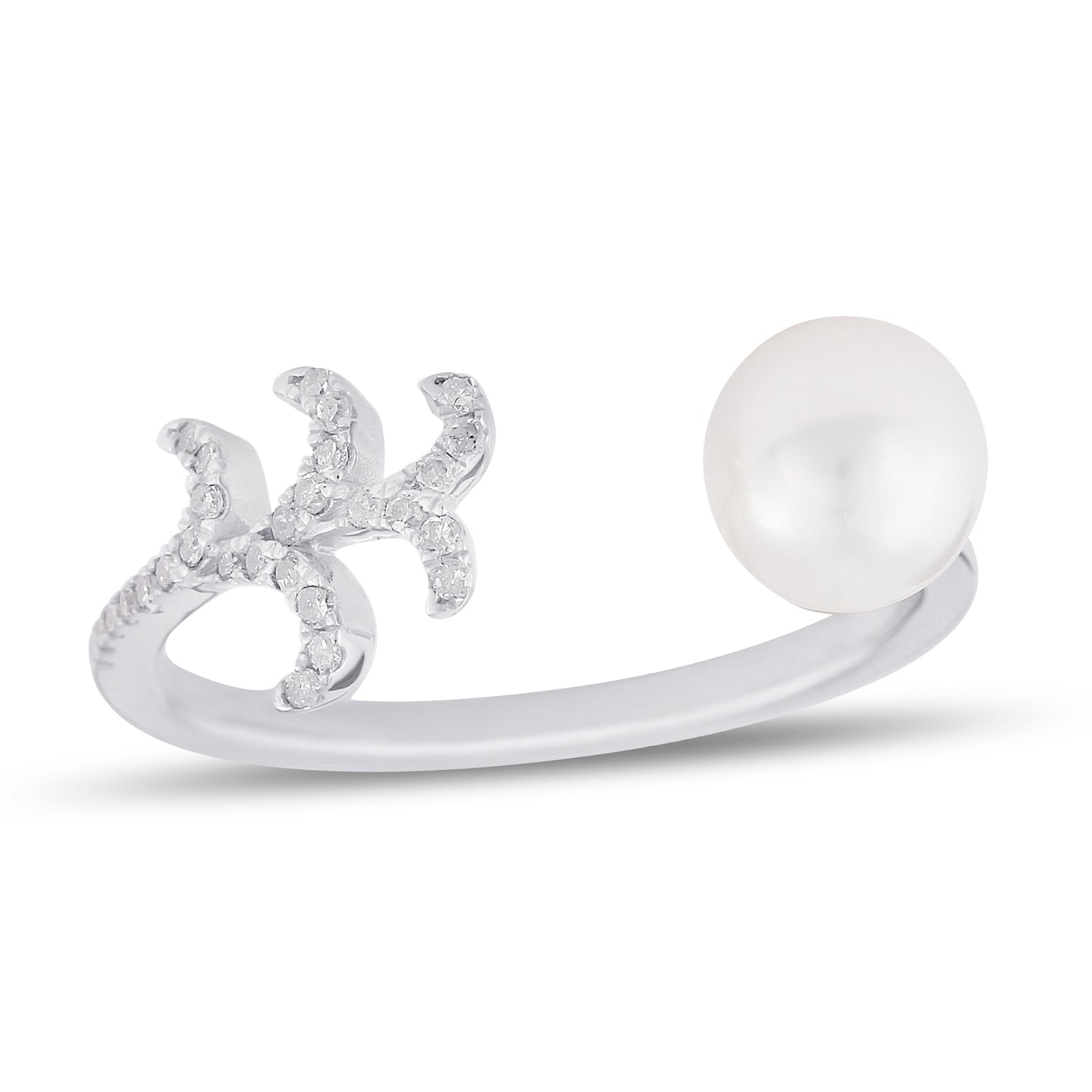 Belantina 1/10 Carat Diamond and Freshwater Pearl Open Leaf Ring In 14K Gold