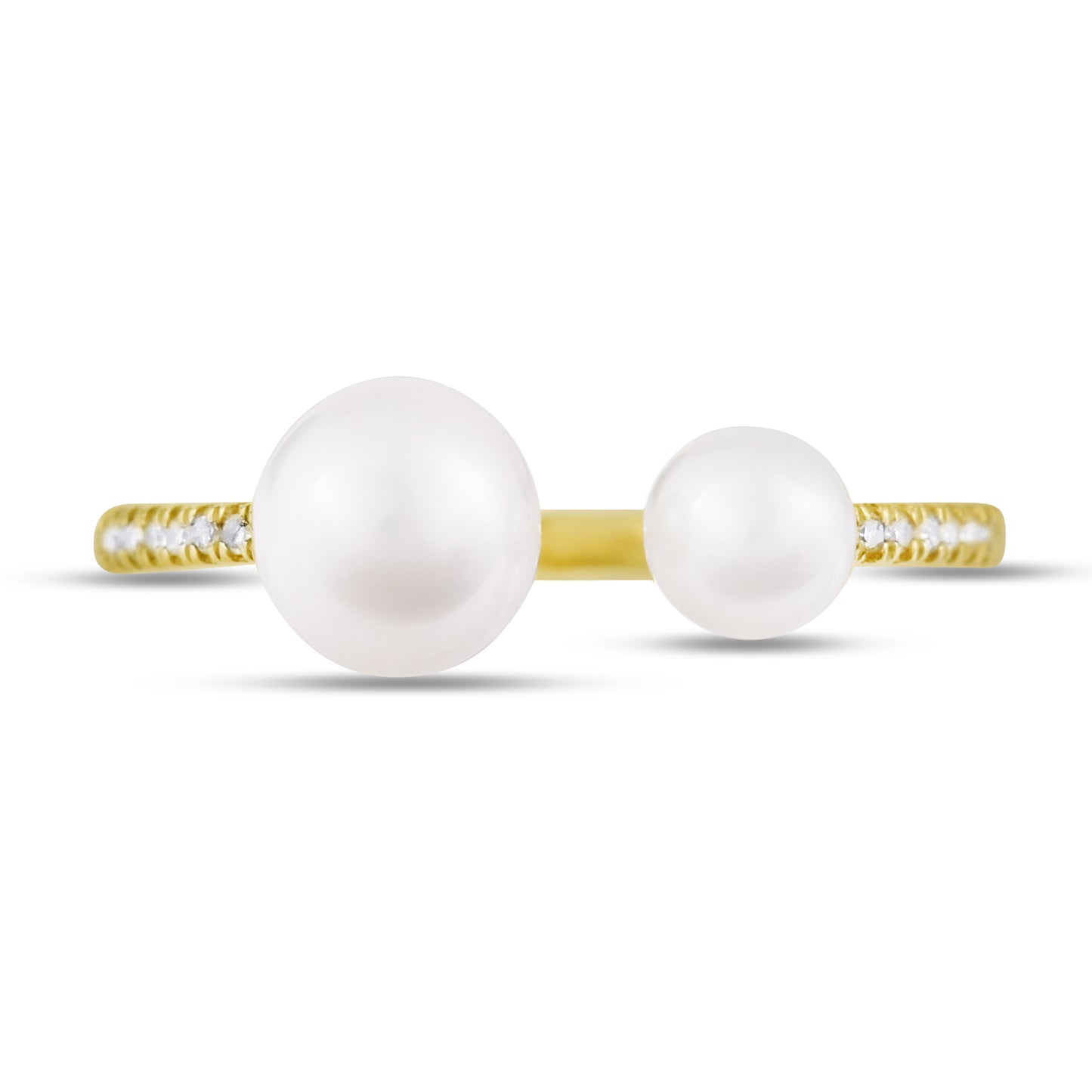 Belantina 1/20 Carat Diamond Double Freshwater Cultured Pearl Open Ring In 14K Solid Gold