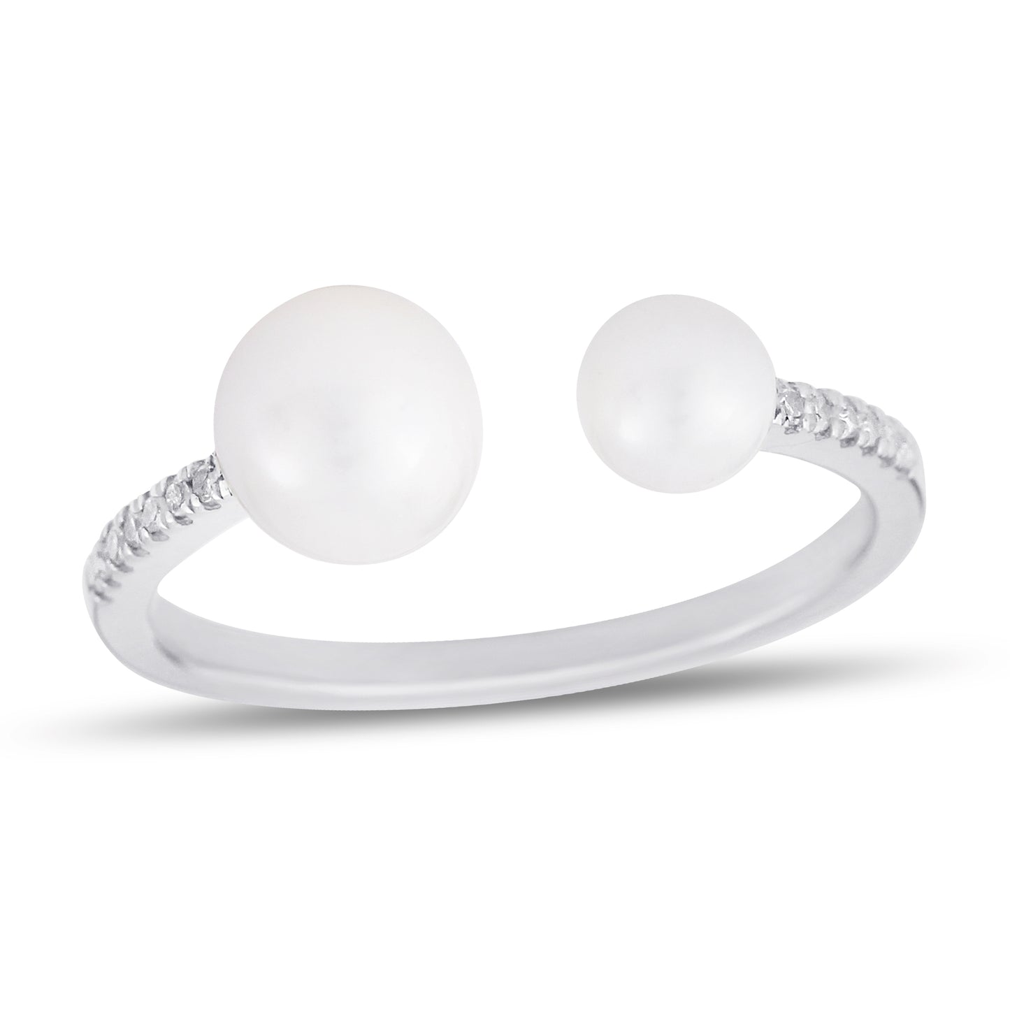 Belantina 1/20 Carat Diamond Double Freshwater Cultured Pearl Open Ring In 14K Solid Gold