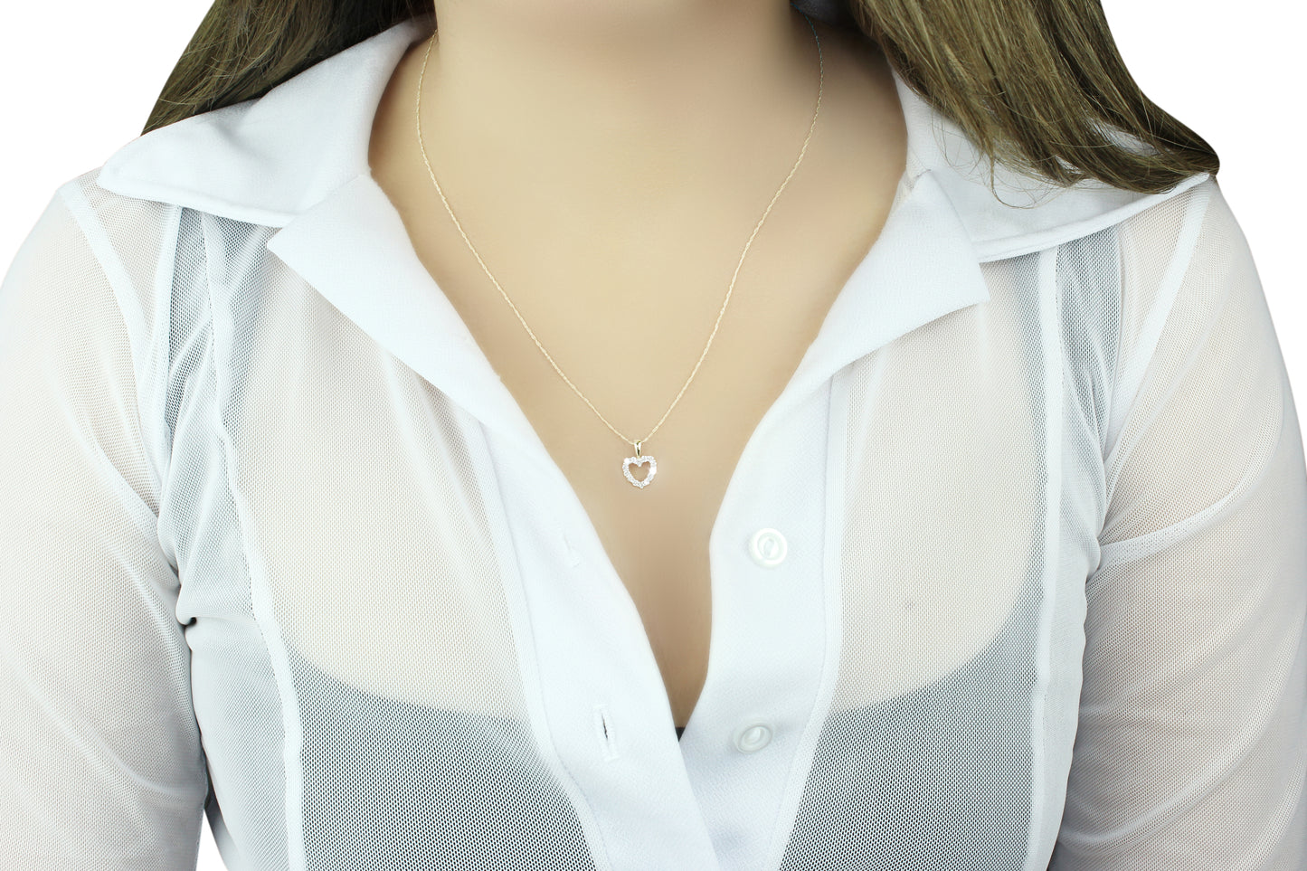 Belantina 1/4 Carat Diamond Heart Pendant Necklace for Women in 14k White and Yellow Gold on 18 Inch Chain (H-I, I1-I2, cttw) Spring Ring