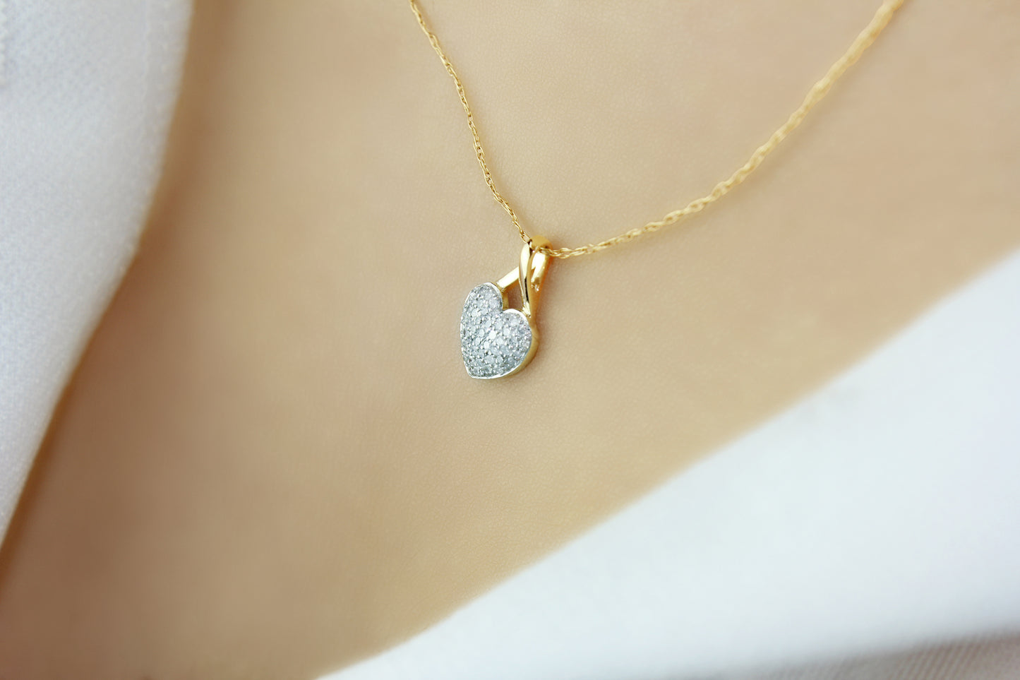 Belantina 1/5 Carat Diamond Heart Pendant Necklace for Women in 14k Gold on 18 Inch Chain (H-I, I1-I2, cttw) Spring Ring