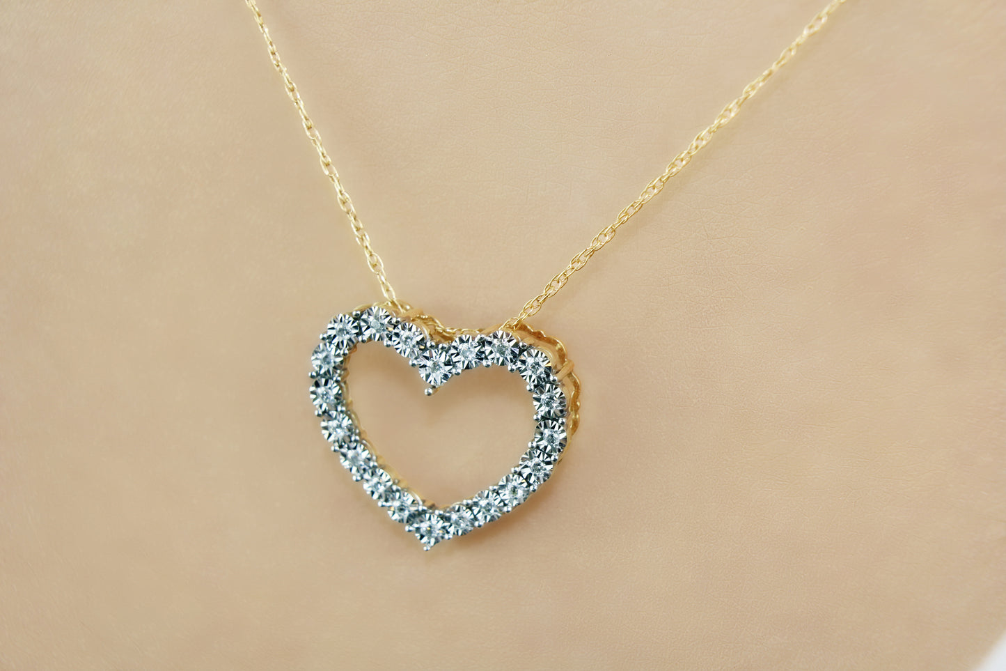 Belantina 1/10 Carat Diamond Heart Pendant Necklace for Women in 14k White and Yellow Gold on 18 Inch Chain (H-I, I1-I2, cttw) Spring Ring