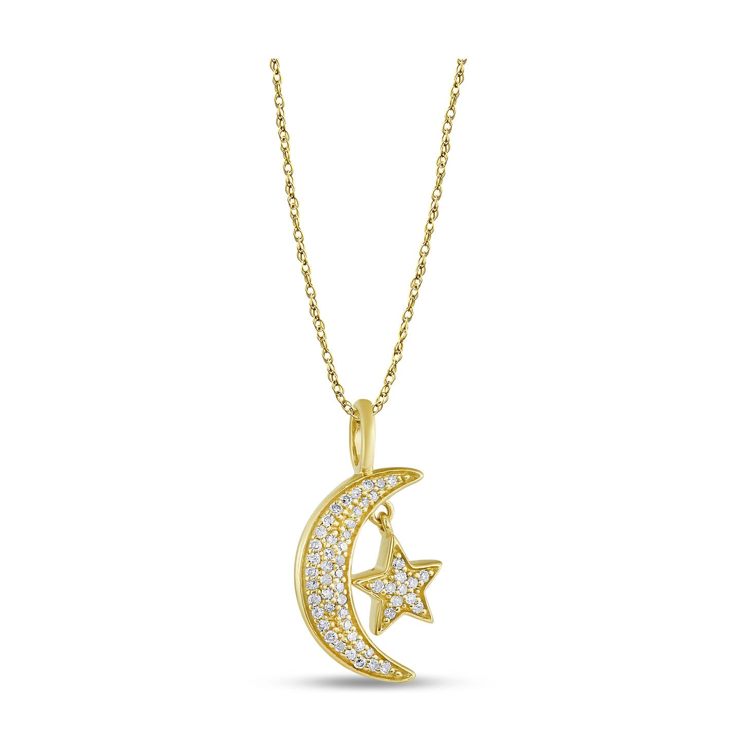 Belantina 1/10 Carat Diamond Half Moon and Star Pendant Necklace for Women in 14k Gold