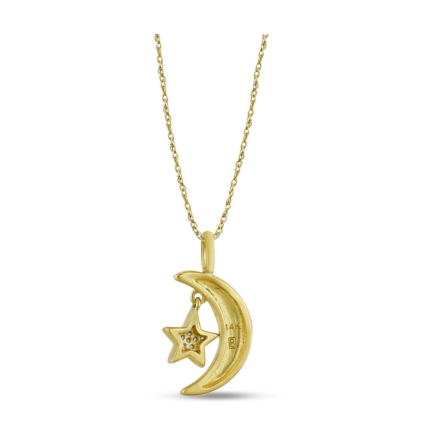 Belantina 1/10 Carat Diamond Half Moon and Star Pendant Necklace for Women in 14k Gold