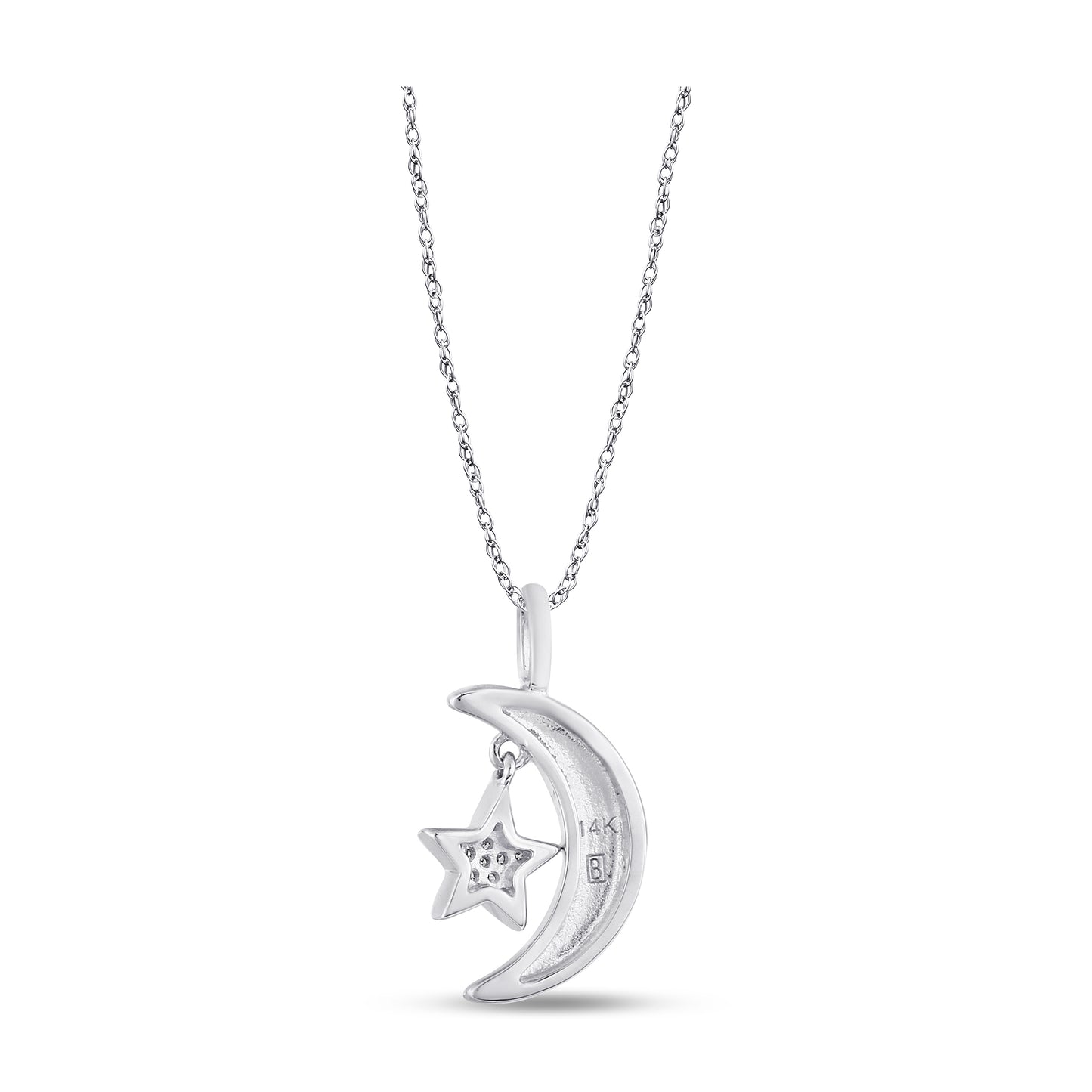 Belantina 1/10 Carat Diamond Half Moon and Star Pendant Necklace for Women in 14k Gold