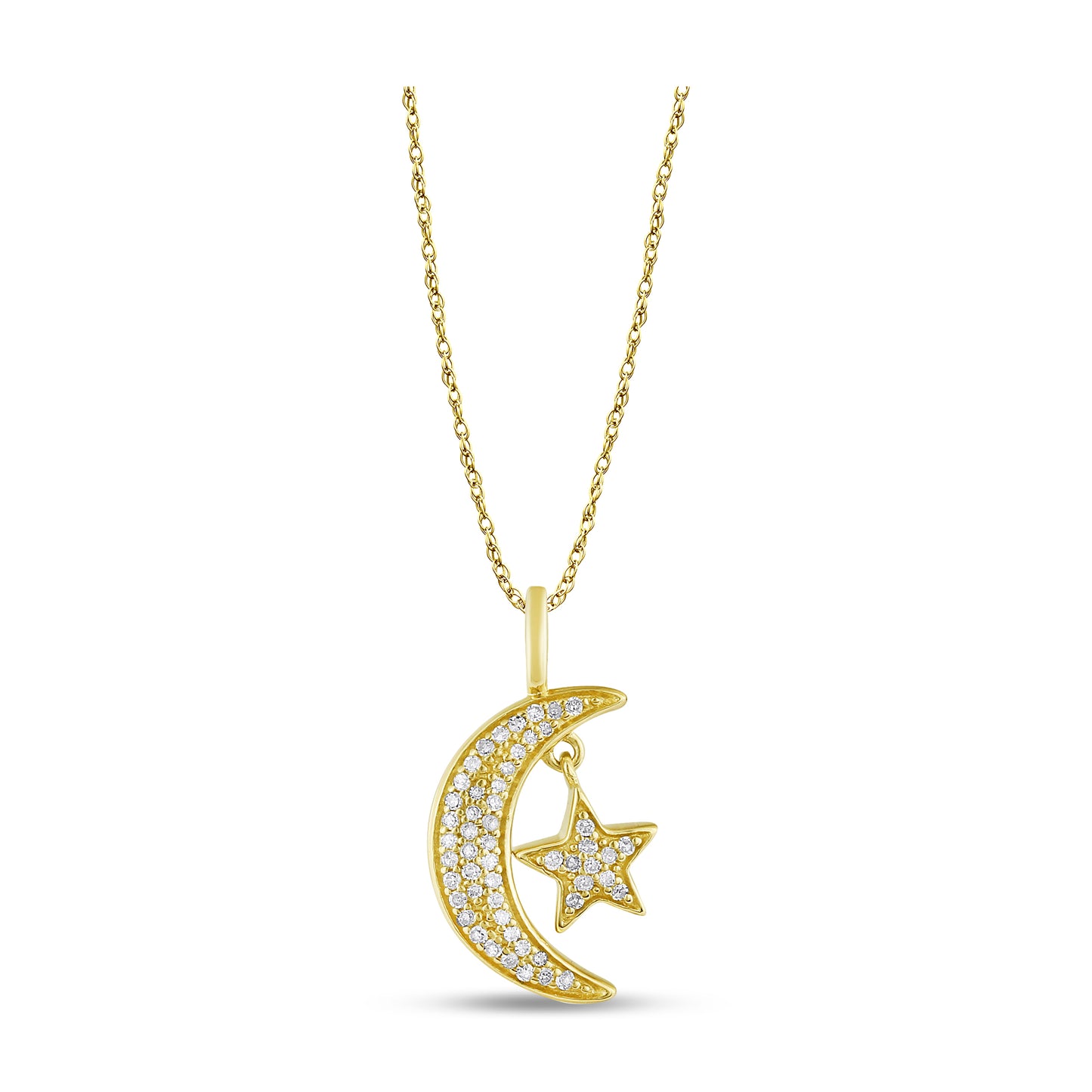 Belantina 1/10 Carat Diamond Half Moon and Star Pendant Necklace for Women in 14k Gold
