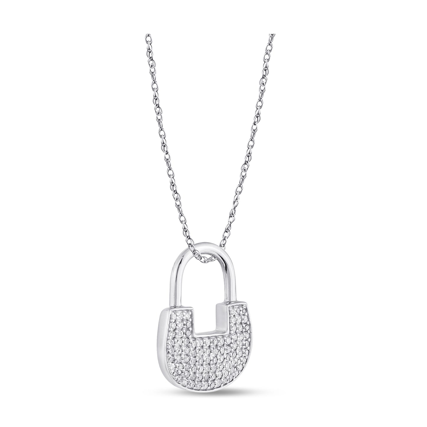 Belantina 1/5 Carat Diamond Lock Pendant Necklace for Women in 14k Gold