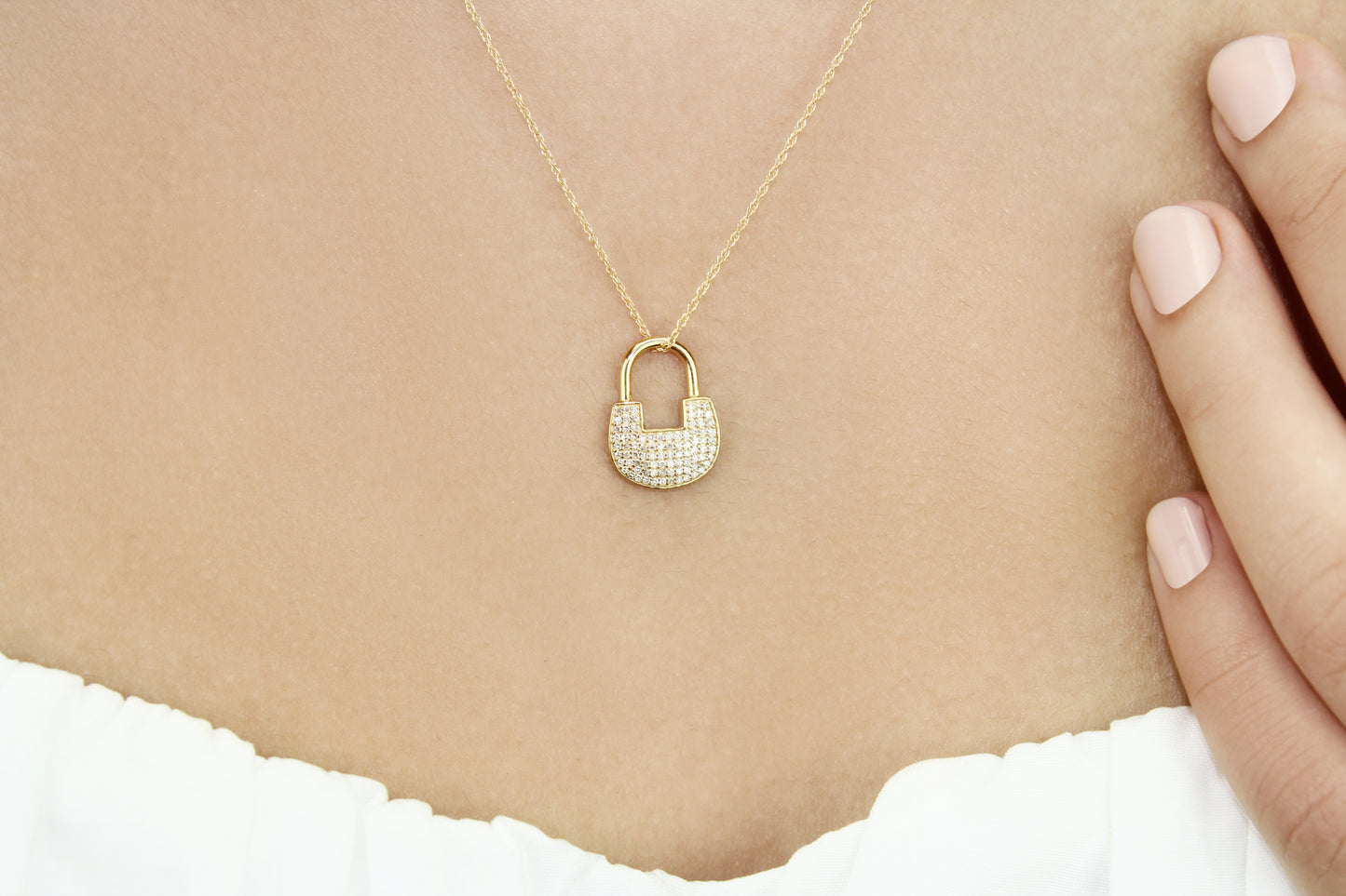 Belantina 1/5 Carat Diamond Lock Pendant Necklace for Women in 14k Gold