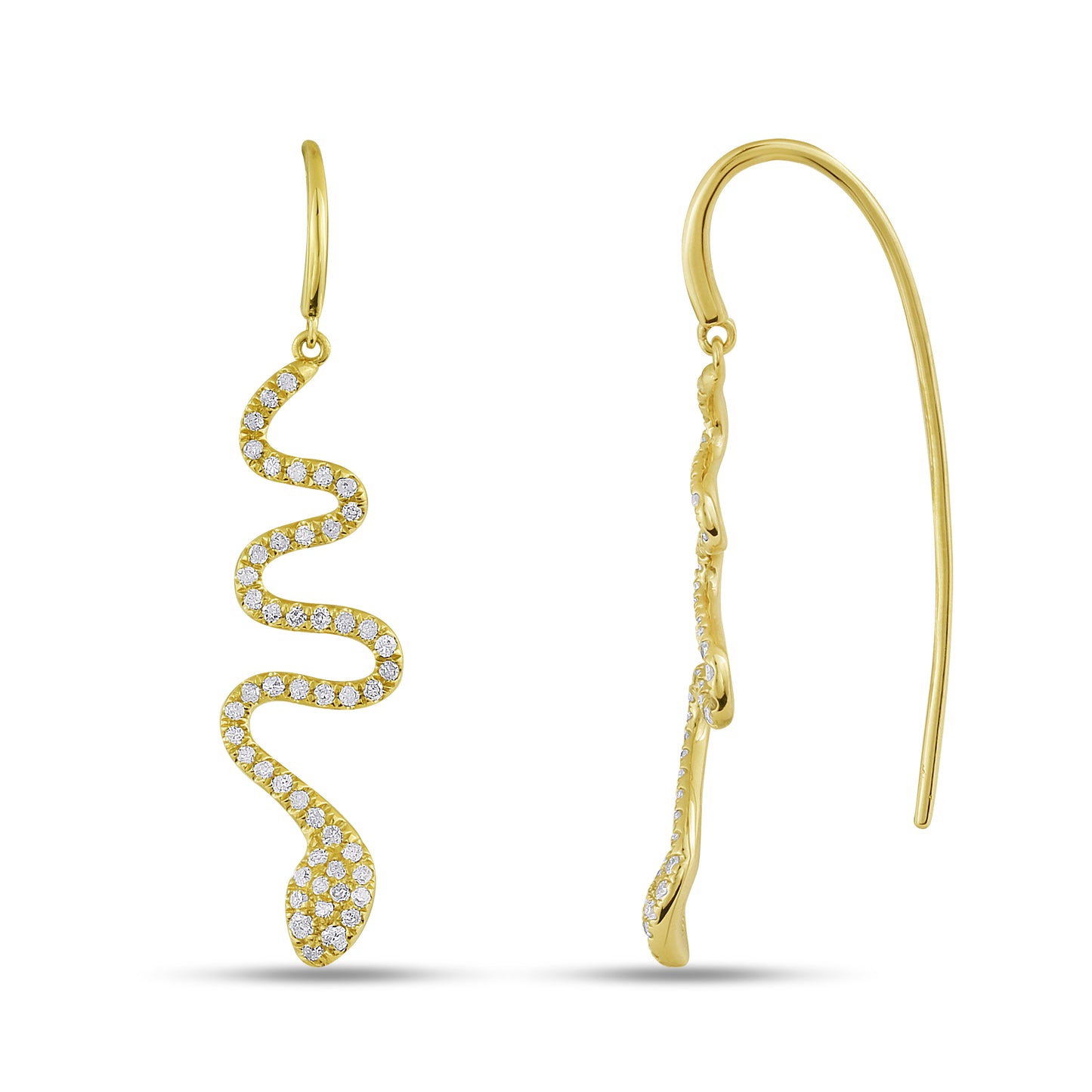 Belantina Natural Diamond Dangle Drop Serpent (Snake) Earrings 14K Gold