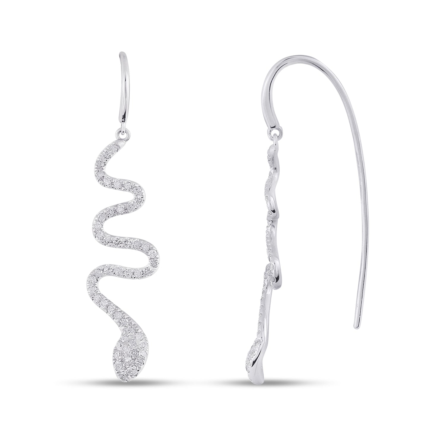 Belantina Natural Diamond Dangle Drop Serpent (Snake) Earrings 14K Gold