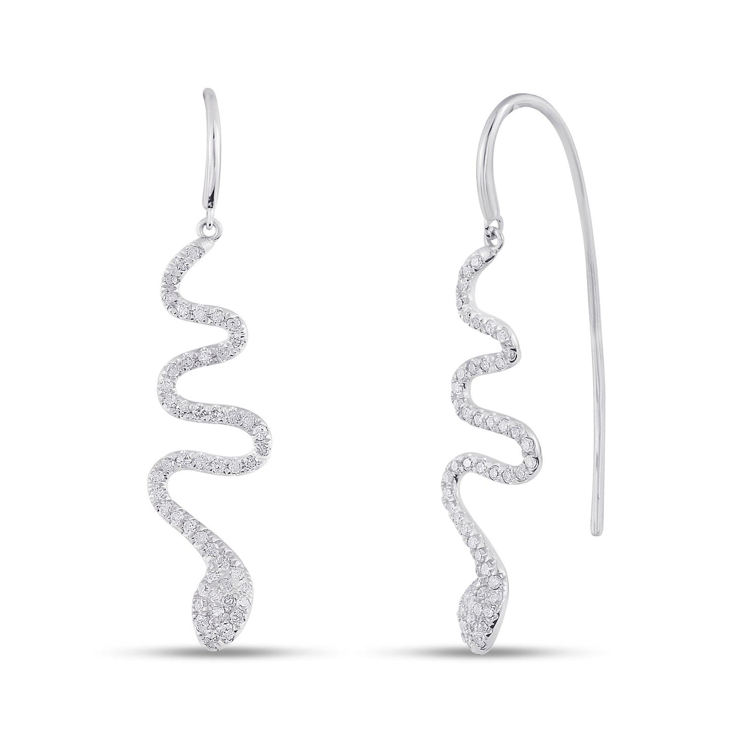 Belantina Natural Diamond Dangle Drop Serpent (Snake) Earrings 14K Gold