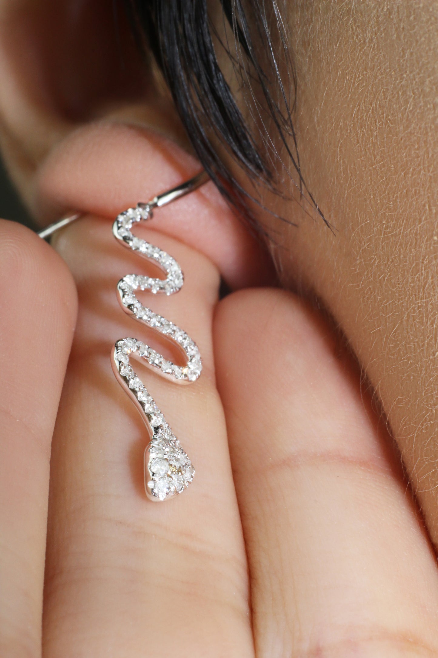 Belantina Natural Diamond Dangle Drop Serpent (Snake) Earrings 14K Gold