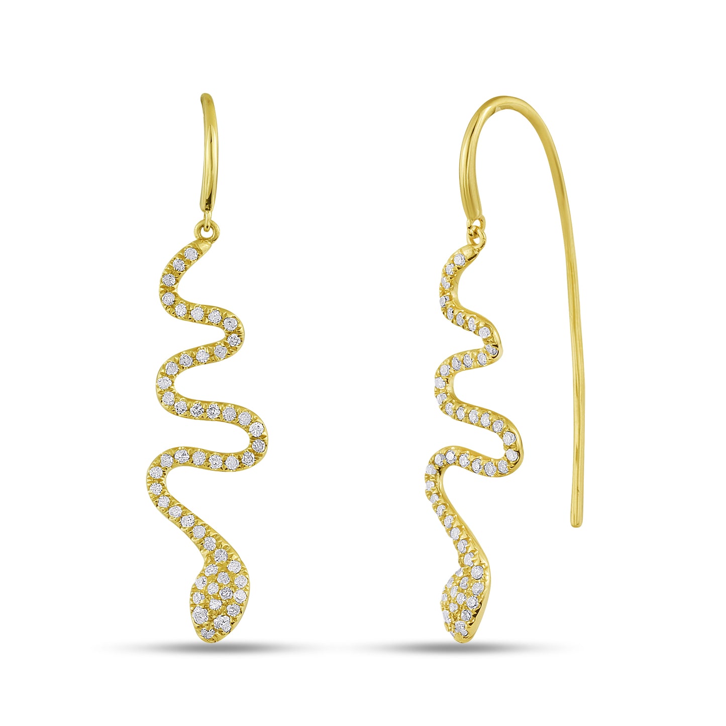 Belantina Natural Diamond Dangle Drop Serpent (Snake) Earrings 14K Gold