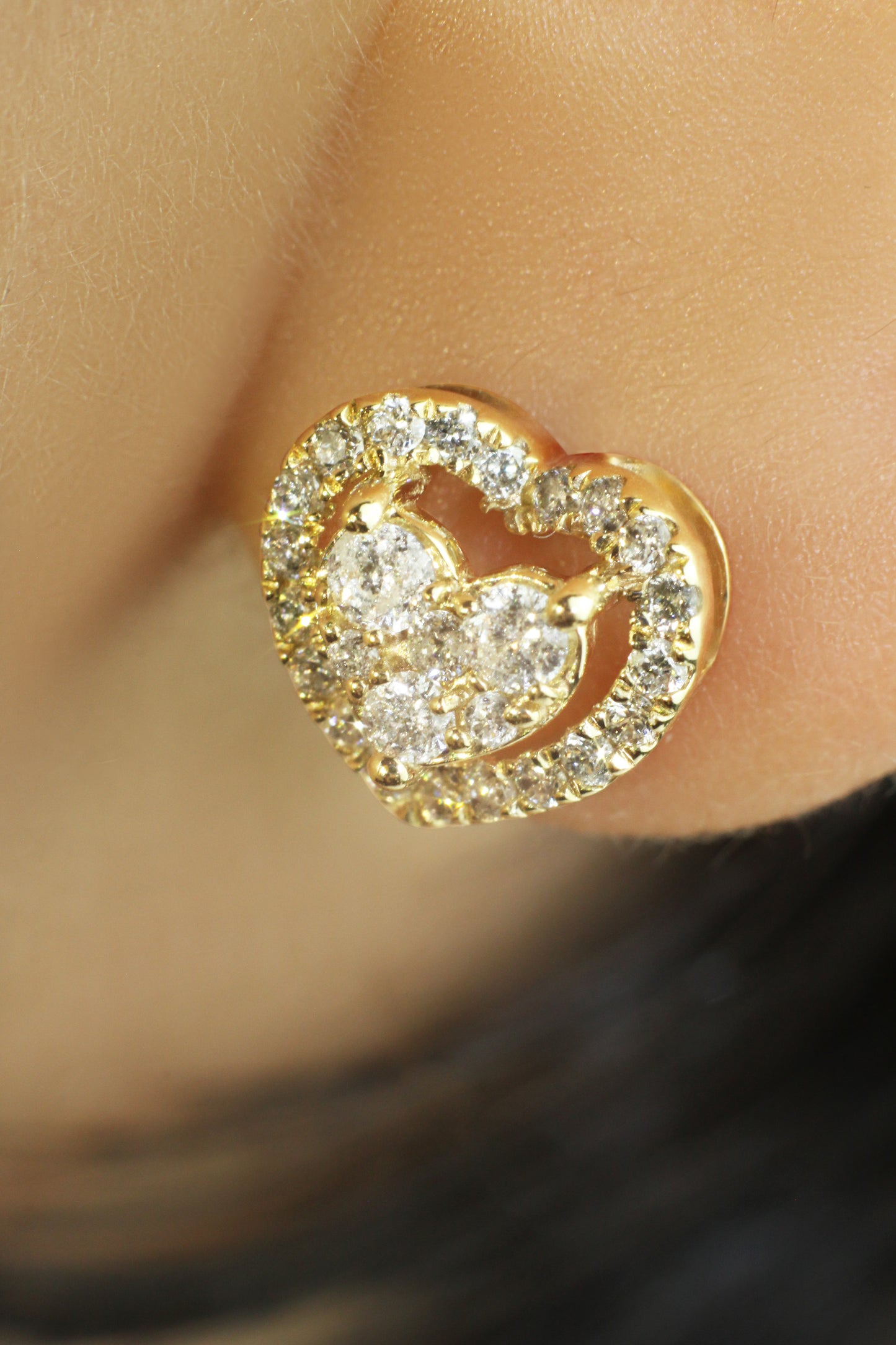 Belantina 14K Gold Natural Diamond Heart Earrings 1/2ct
