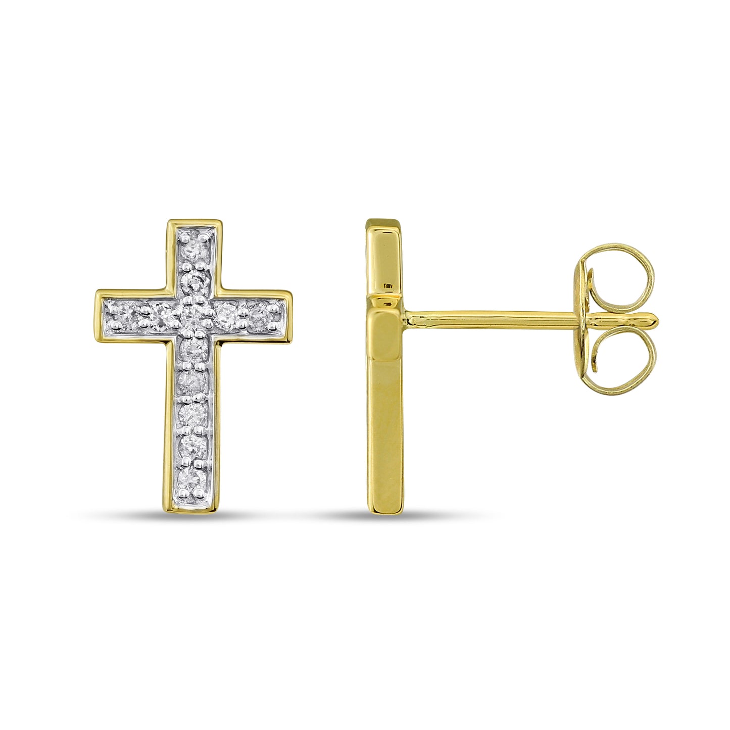 Belantina 14KT Gold Diamond Cross Earrings With Secure Butterfly Backs