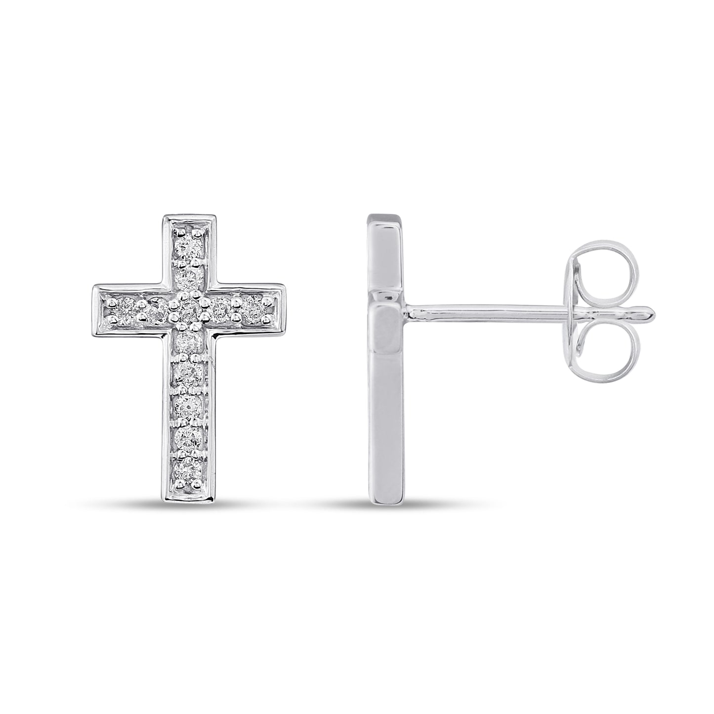 Belantina 14KT Gold Diamond Cross Earrings With Secure Butterfly Backs