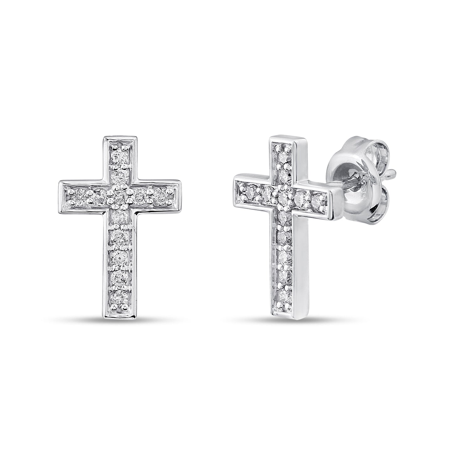Belantina 14KT Gold Diamond Cross Earrings With Secure Butterfly Backs