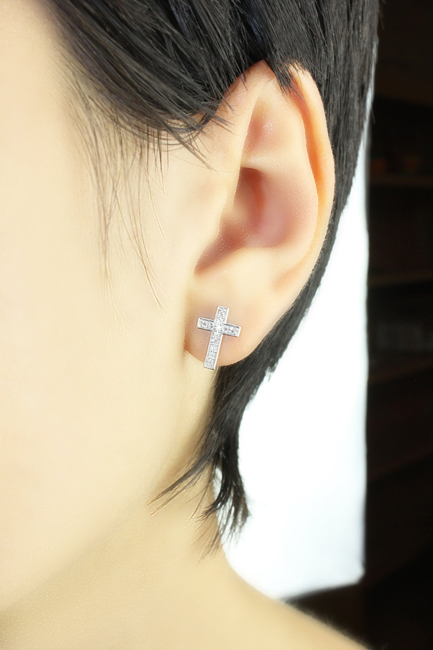 Belantina 14KT Gold Diamond Cross Earrings With Secure Butterfly Backs