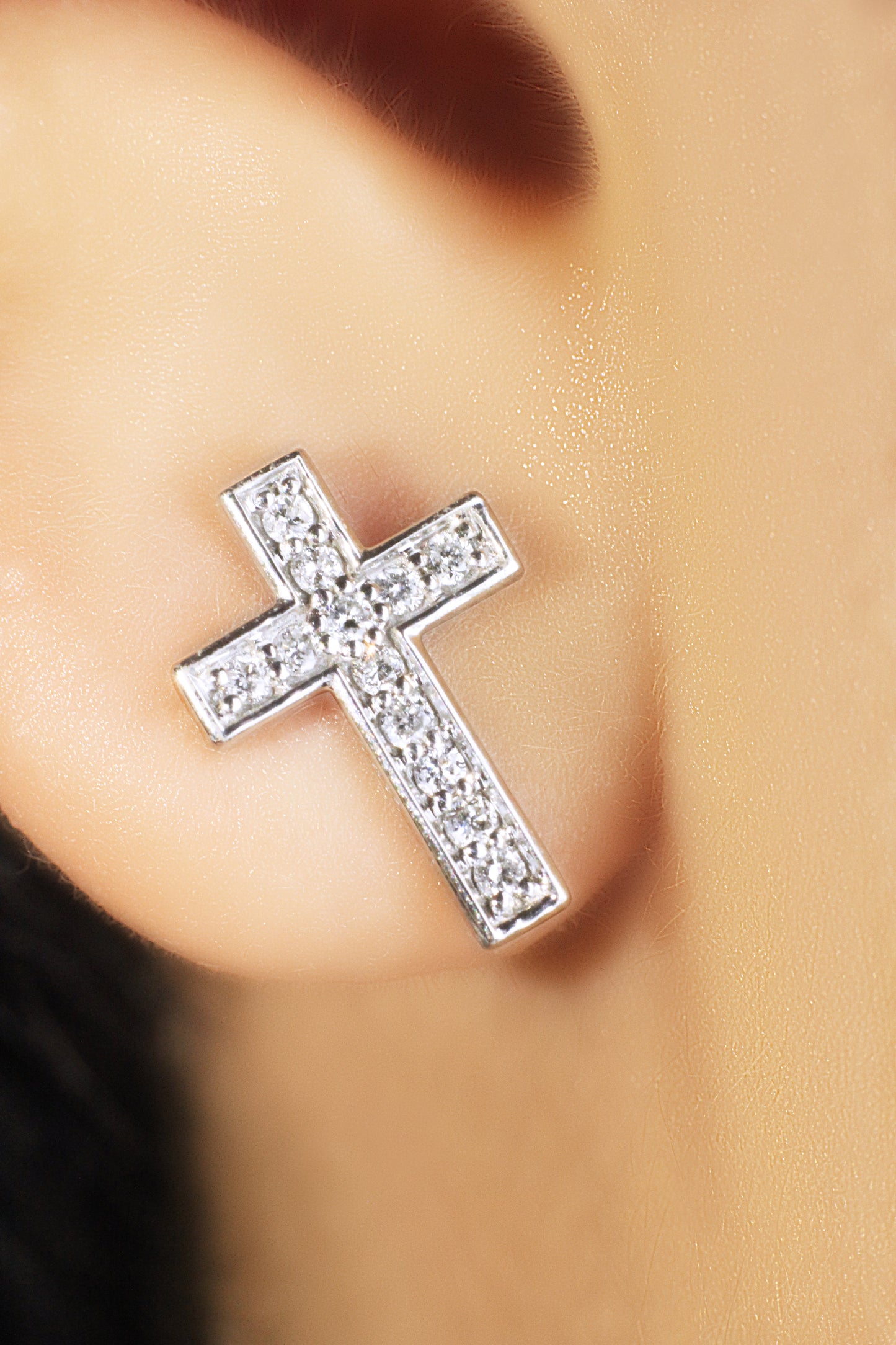 Belantina 14KT Gold Diamond Cross Earrings With Secure Butterfly Backs