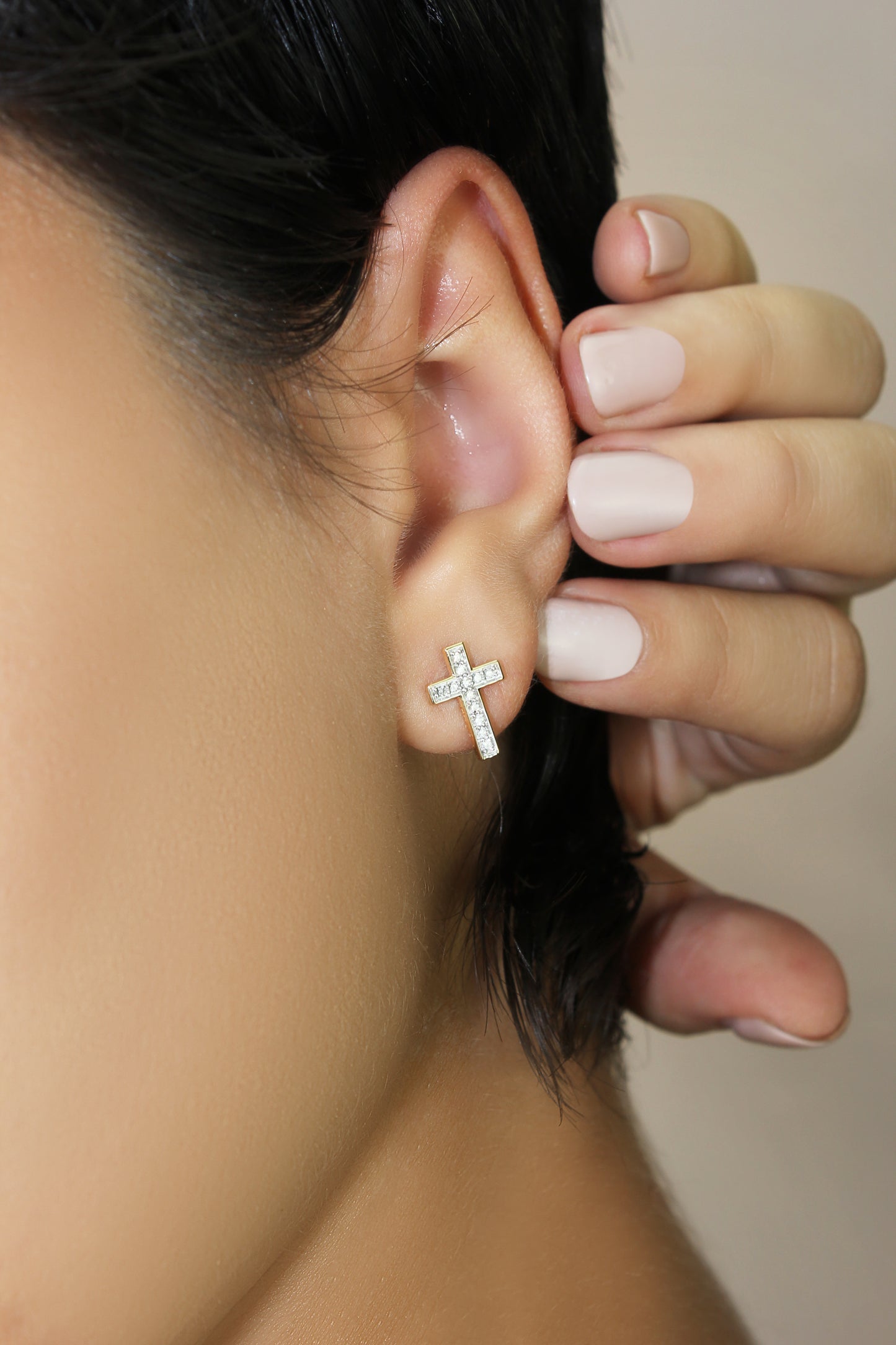 Belantina 14KT Gold Diamond Cross Earrings With Secure Butterfly Backs