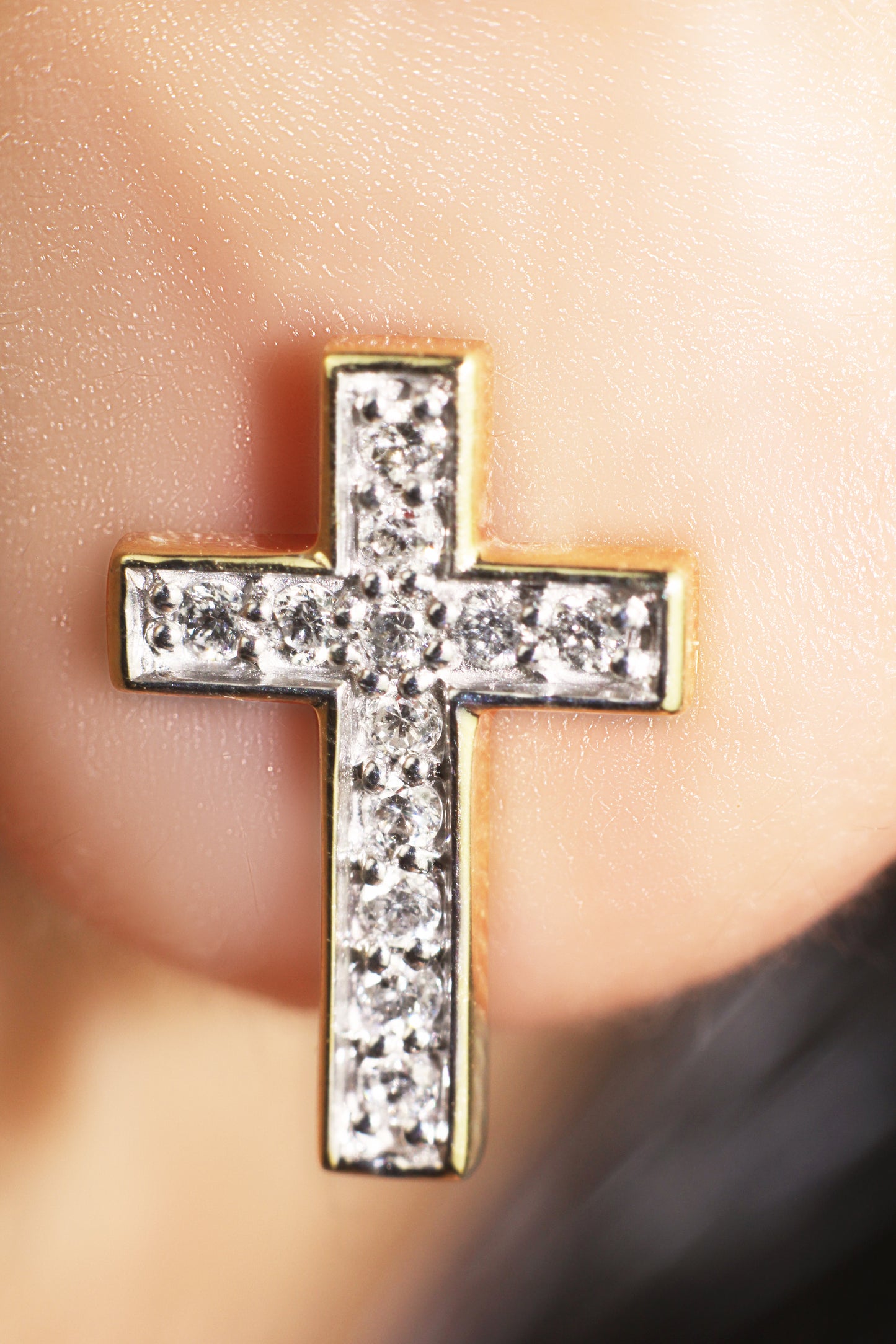 Belantina 14KT Gold Diamond Cross Earrings With Secure Butterfly Backs