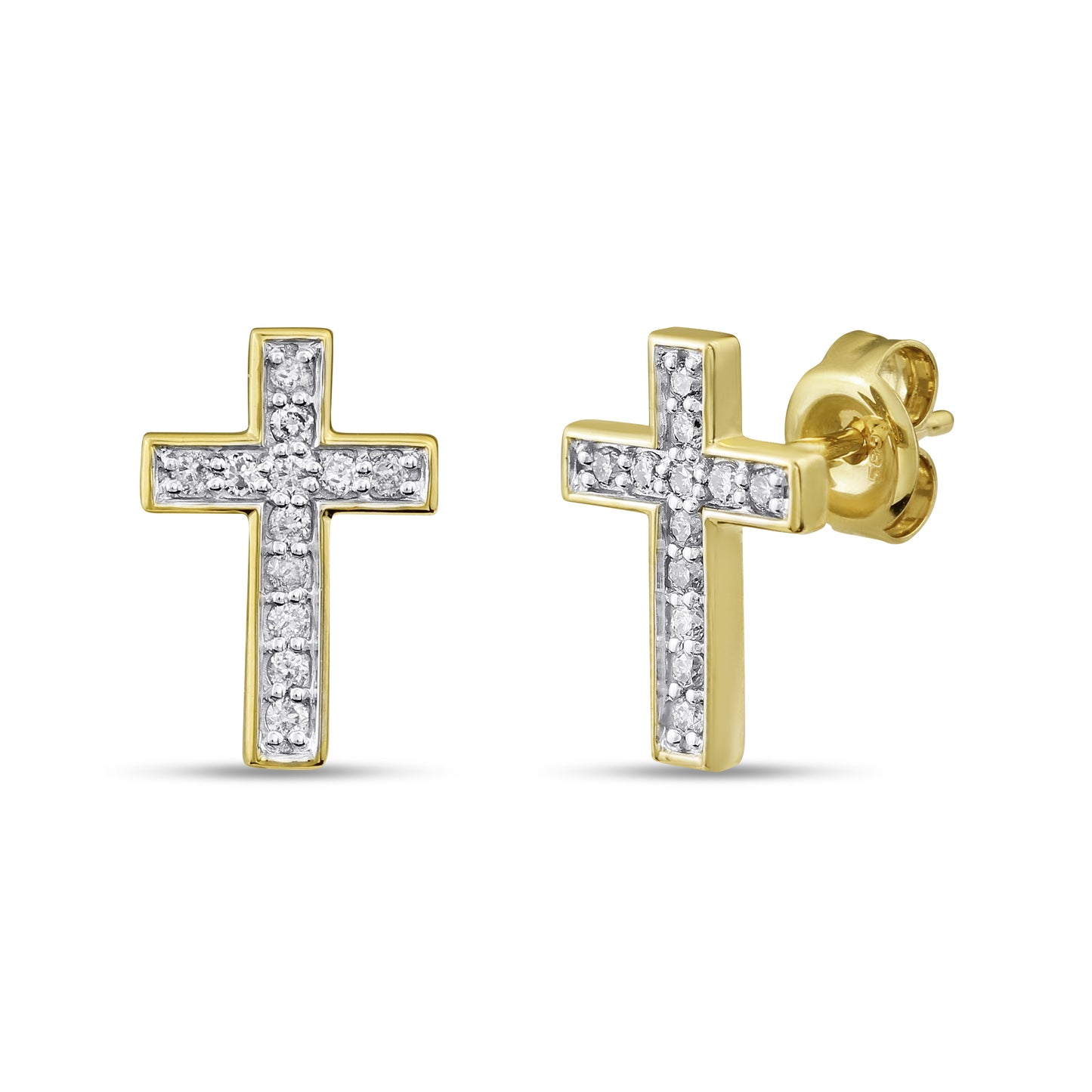 Belantina 14KT Gold Diamond Cross Earrings With Secure Butterfly Backs