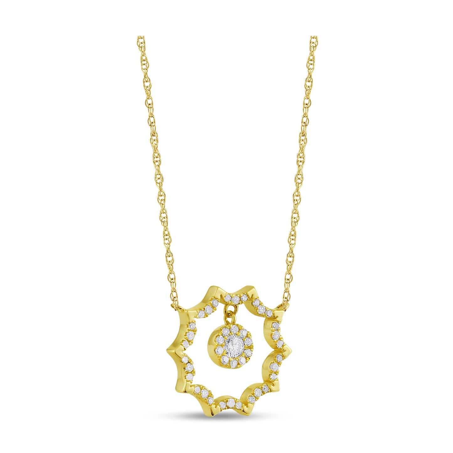 Belantina 1/5 Carat Diamond Halo Sun Pendant Necklace for Women in 14k White and Yellow Gold on 16 to 18 Inch Adjustable Chain (H-I, I1-I2, cttw) Spring Ring
