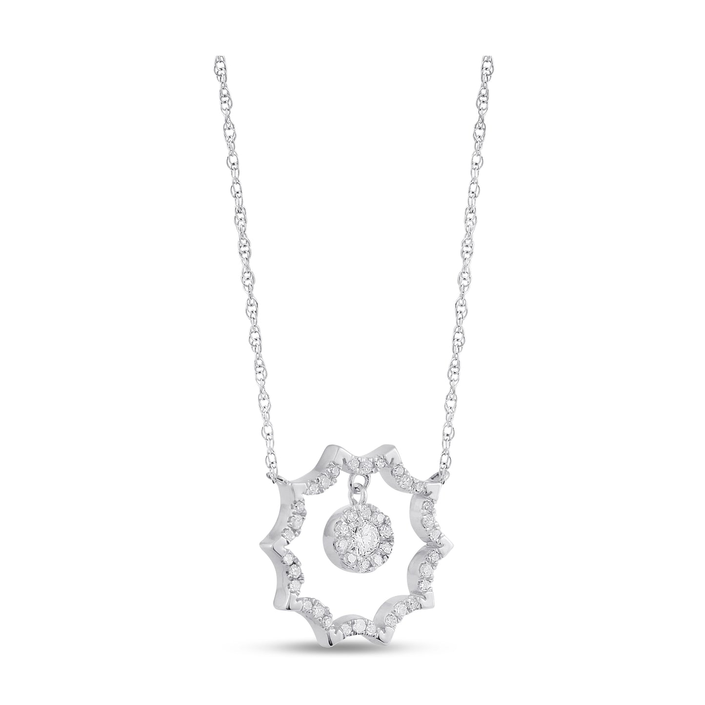 Belantina 1/5 Carat Diamond Halo Sun Pendant Necklace for Women in 14k White and Yellow Gold on 16 to 18 Inch Adjustable Chain (H-I, I1-I2, cttw) Spring Ring