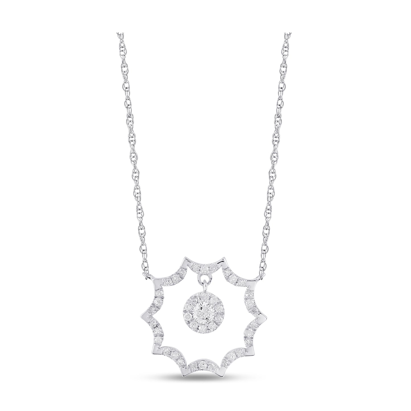 Belantina 1/5 Carat Diamond Halo Sun Pendant Necklace for Women in 14k White and Yellow Gold on 16 to 18 Inch Adjustable Chain (H-I, I1-I2, cttw) Spring Ring