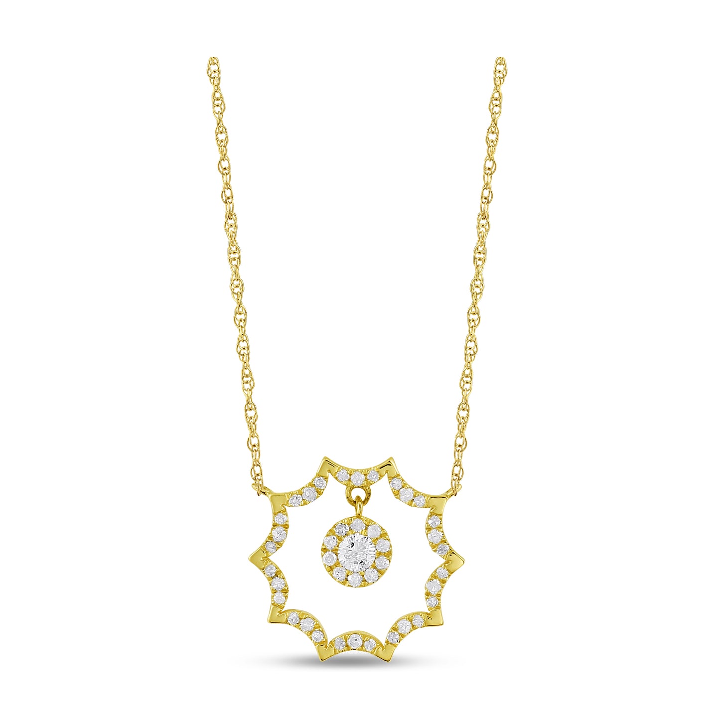 Belantina 1/5 Carat Diamond Halo Sun Pendant Necklace for Women in 14k White and Yellow Gold on 16 to 18 Inch Adjustable Chain (H-I, I1-I2, cttw) Spring Ring