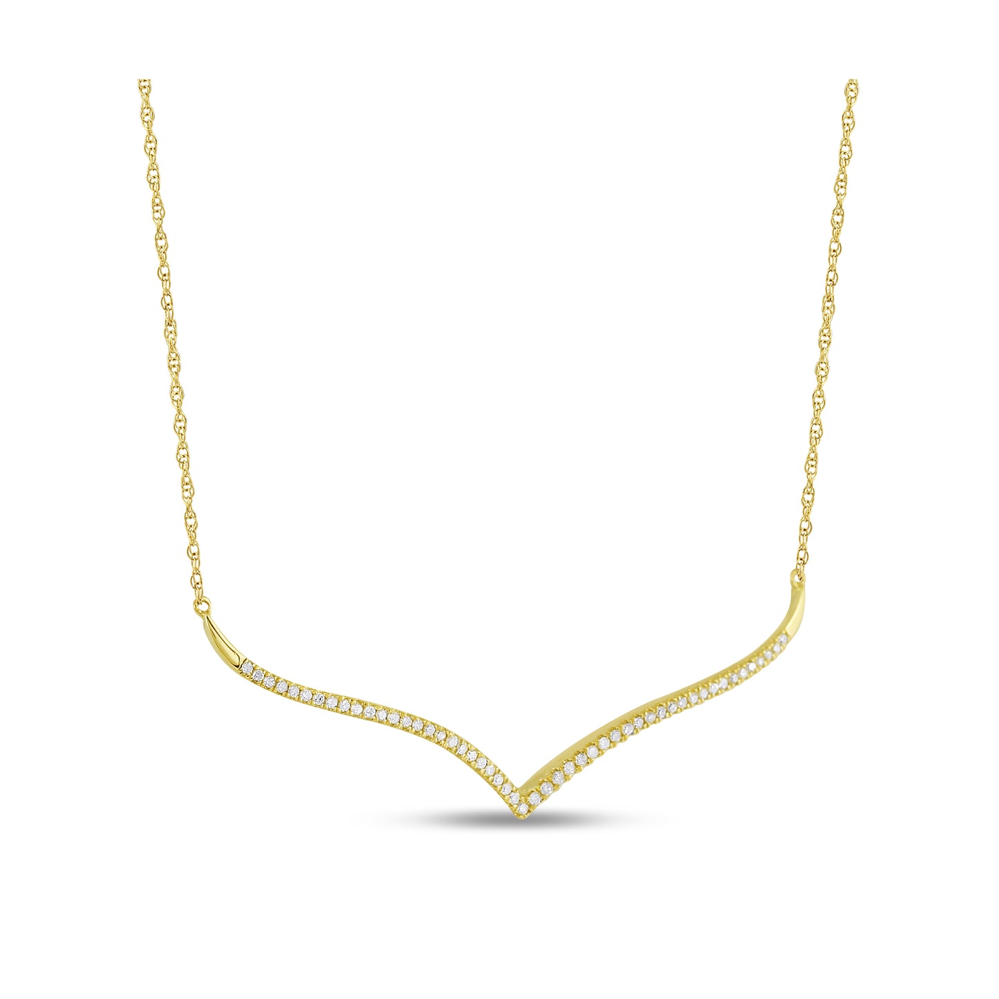 Belantina 1/6 Carat Diamond V Curved Chevron Pendant Necklace for Women in 14k Gold