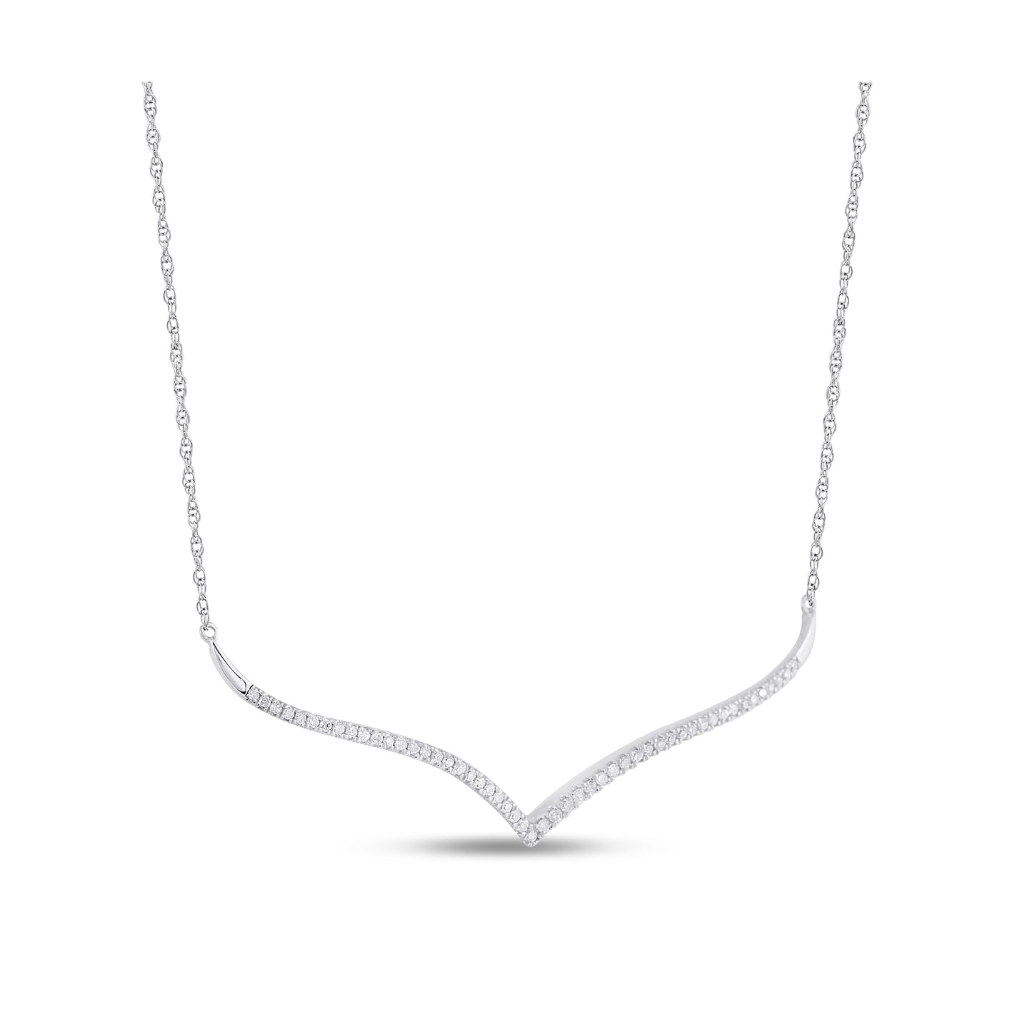 Belantina 1/6 Carat Diamond V Curved Chevron Pendant Necklace for Women in 14k Gold