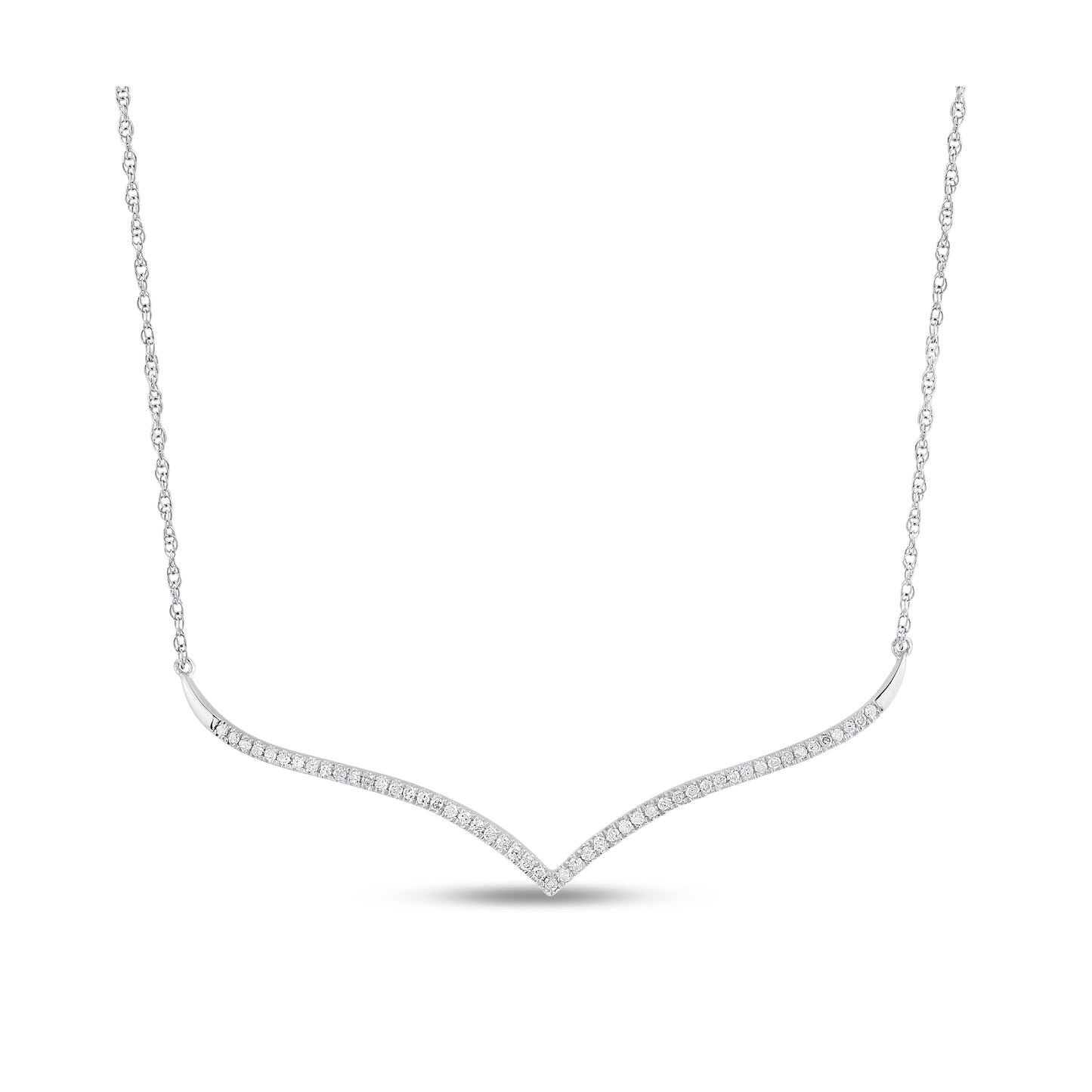 Belantina 1/6 Carat Diamond V Curved Chevron Pendant Necklace for Women in 14k Gold