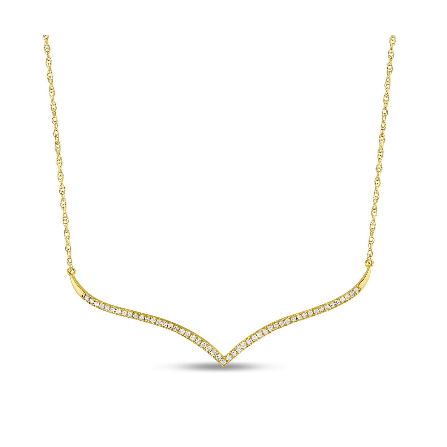 Belantina 1/6 Carat Diamond V Curved Chevron Pendant Necklace for Women in 14k Gold