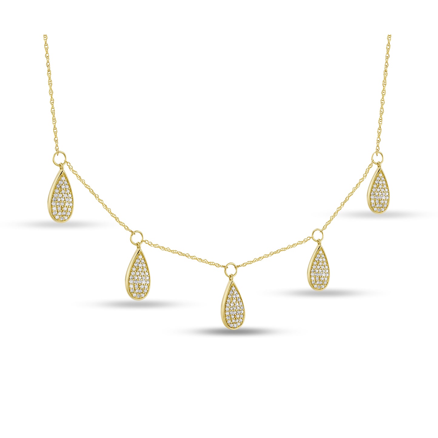 Belantina 14K Gold With 3/8 ct Diamond 5 Tear Drop Necklace