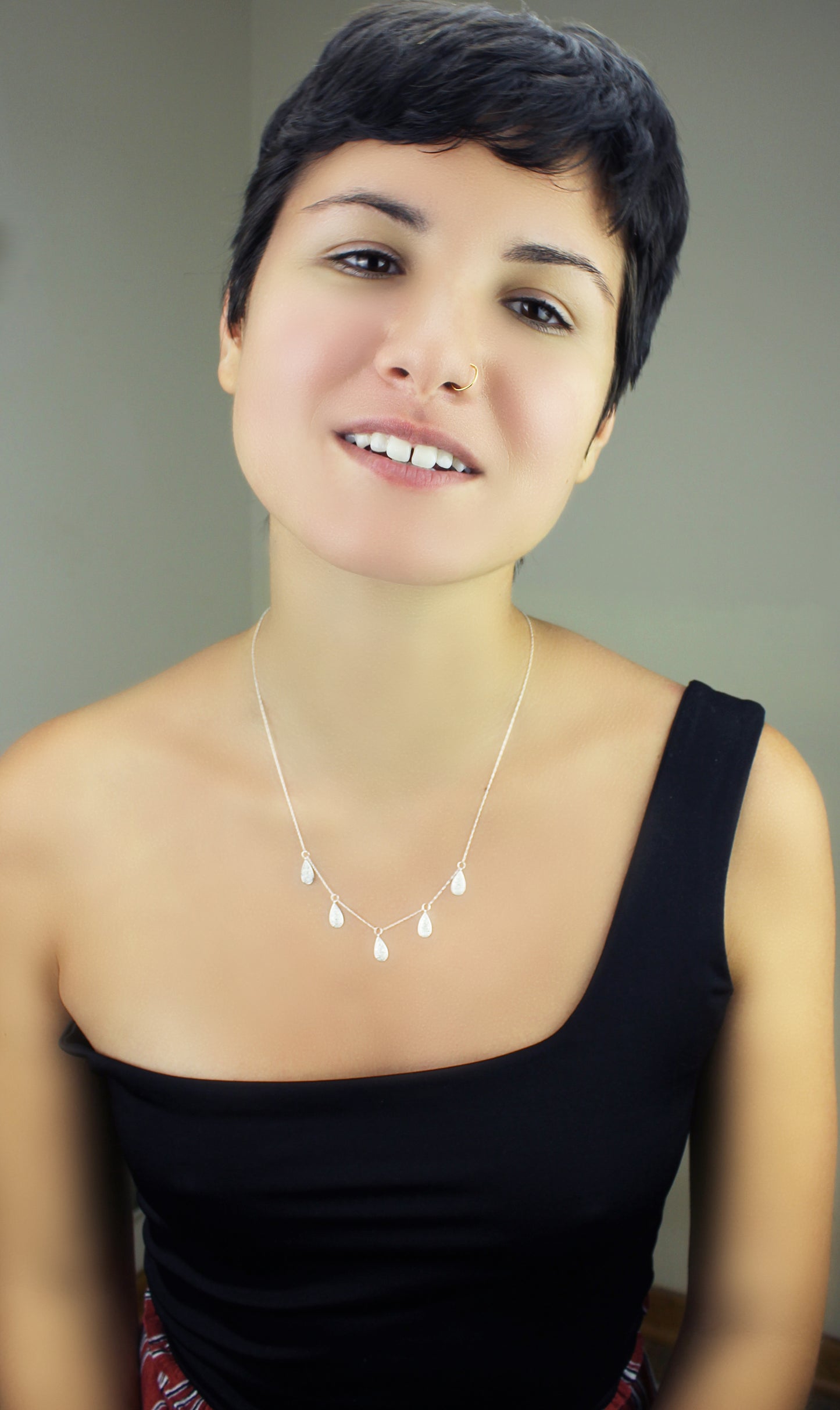 Belantina 14K Gold With 3/8 ct Diamond 5 Tear Drop Necklace