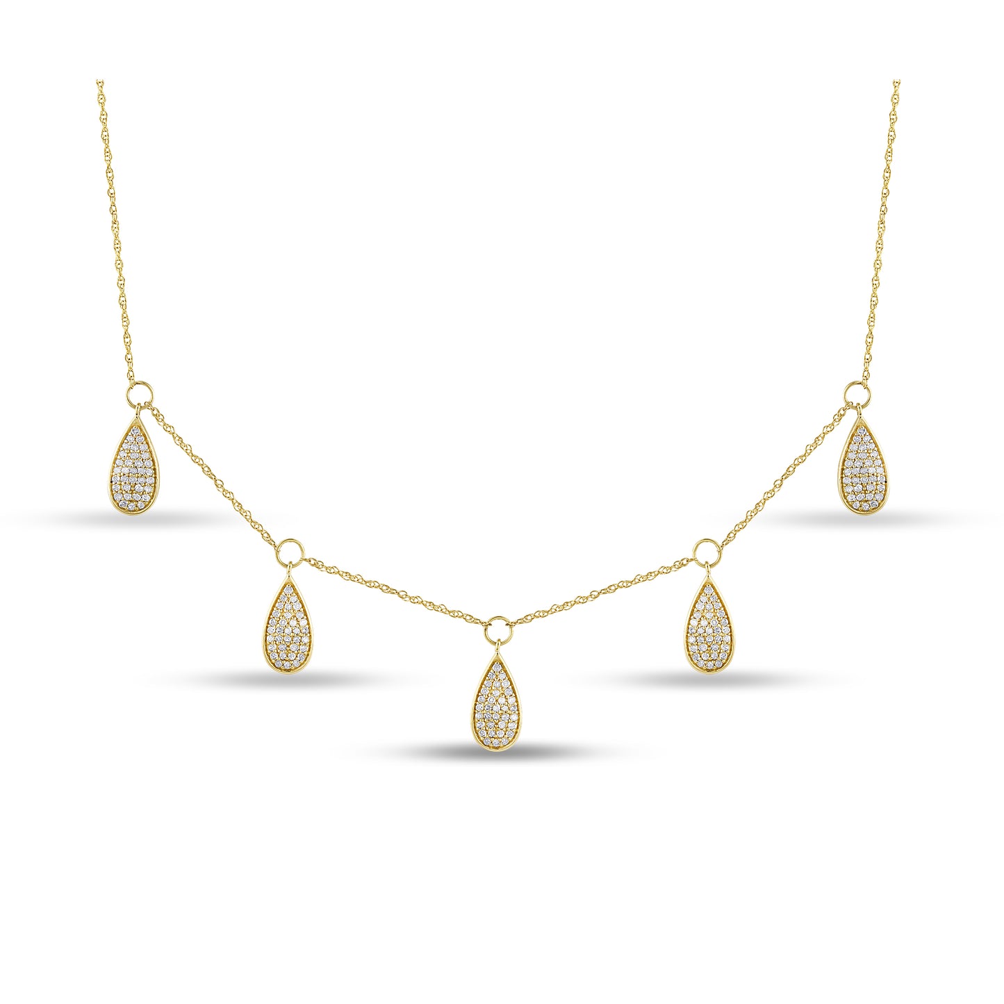 Belantina 14K Gold With 3/8 ct Diamond 5 Tear Drop Necklace
