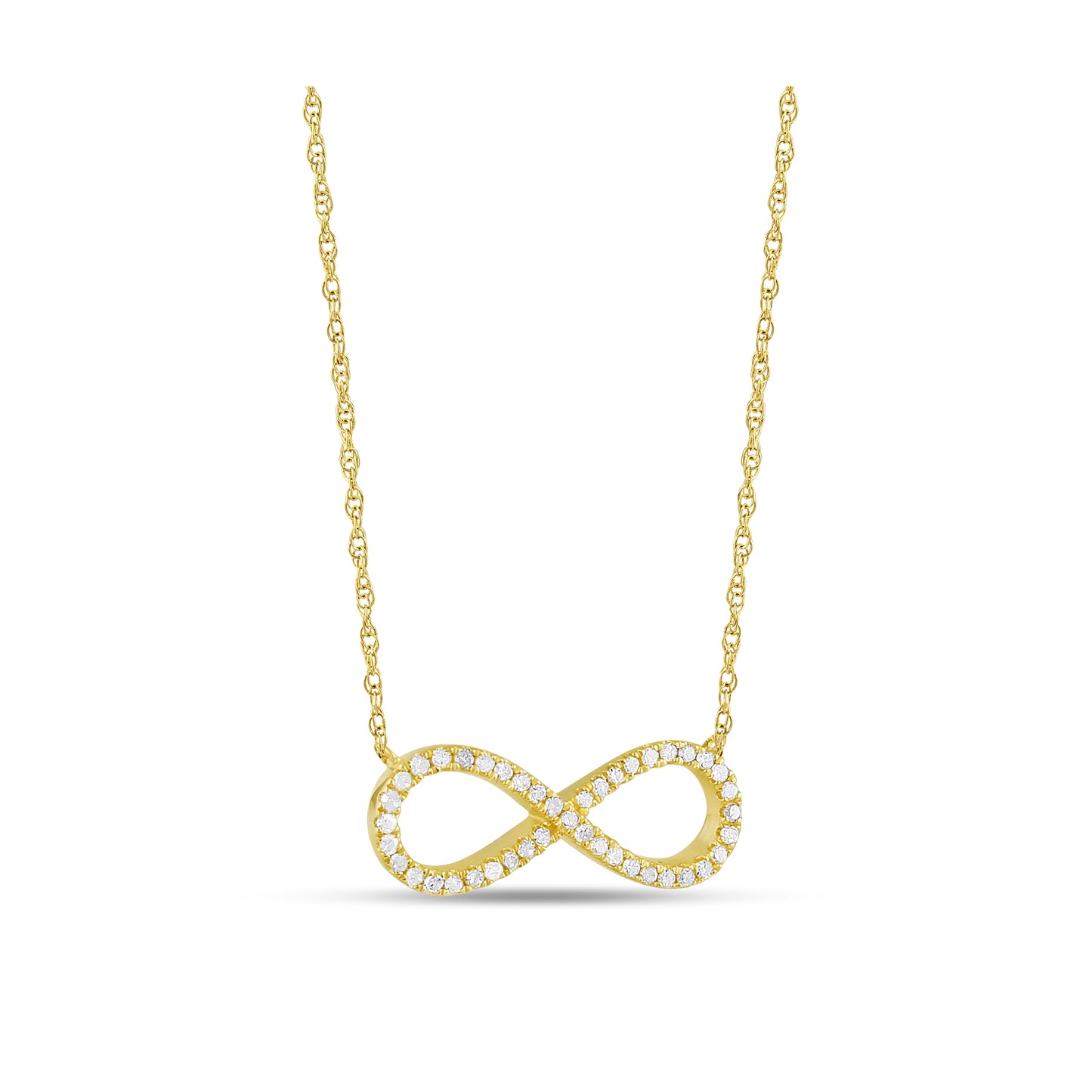 Belantina 1/8 Carat Diamond Infinity Pendant Necklace for Women in 14k White and Yellow Gold on 16 to 18 Inch Adjustable Chain (H-I, I1-I2, cttw) Spring Ring