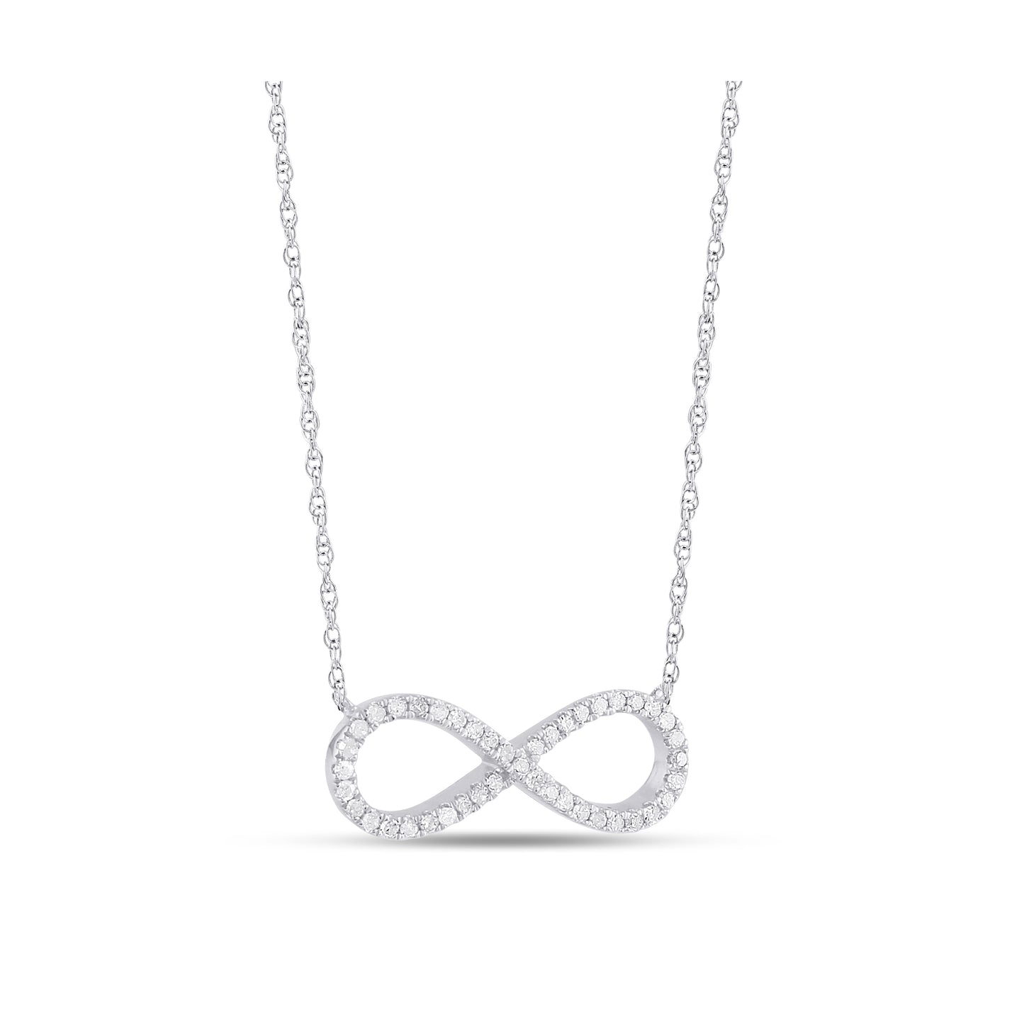 Belantina 1/8 Carat Diamond Infinity Pendant Necklace for Women in 14k White and Yellow Gold on 16 to 18 Inch Adjustable Chain (H-I, I1-I2, cttw) Spring Ring