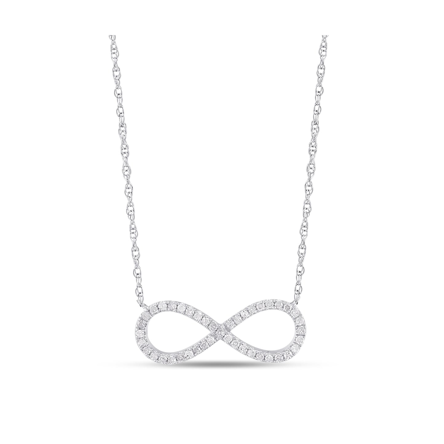 Belantina 1/8 Carat Diamond Infinity Pendant Necklace for Women in 14k White and Yellow Gold on 16 to 18 Inch Adjustable Chain (H-I, I1-I2, cttw) Spring Ring