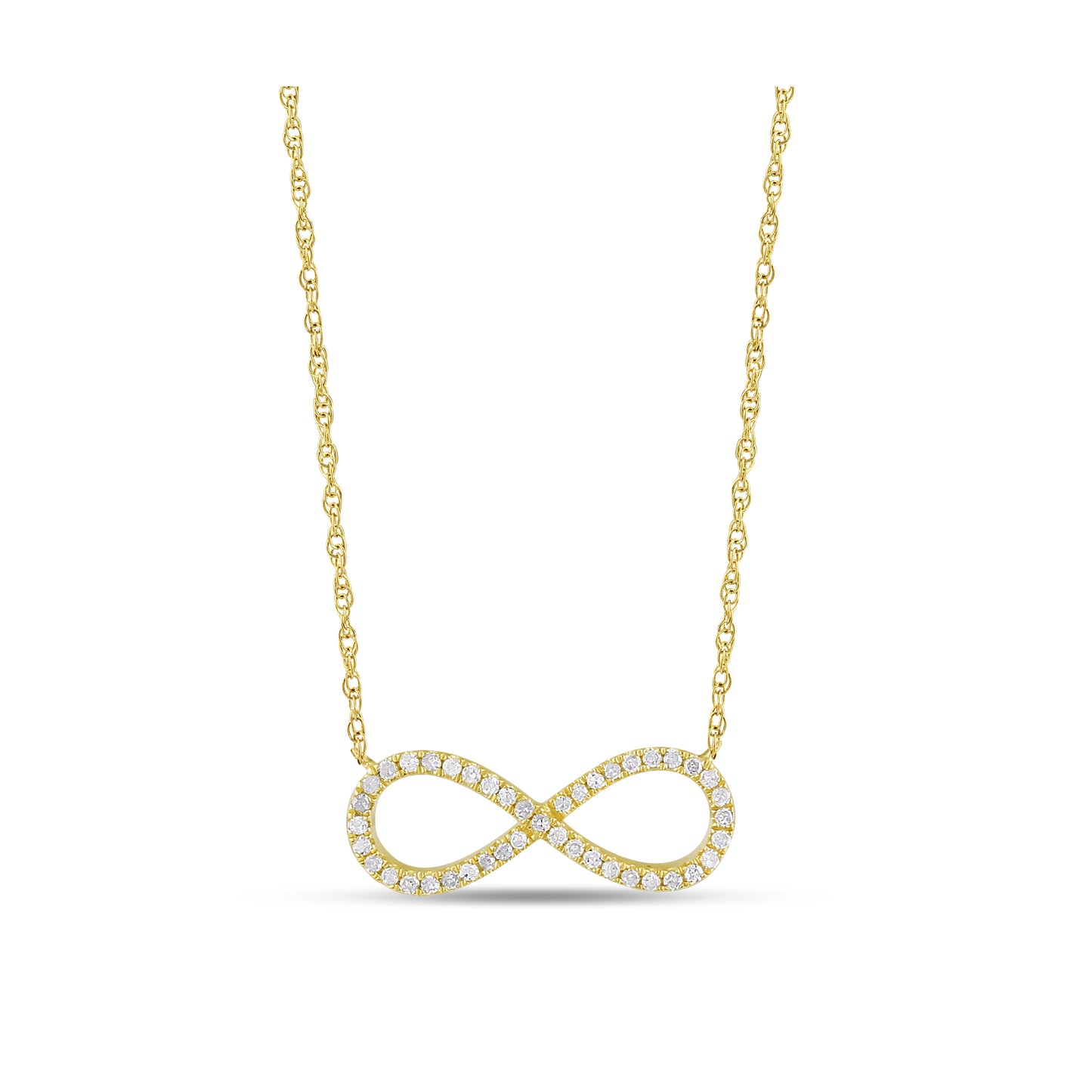 Belantina 1/8 Carat Diamond Infinity Pendant Necklace for Women in 14k White and Yellow Gold on 16 to 18 Inch Adjustable Chain (H-I, I1-I2, cttw) Spring Ring